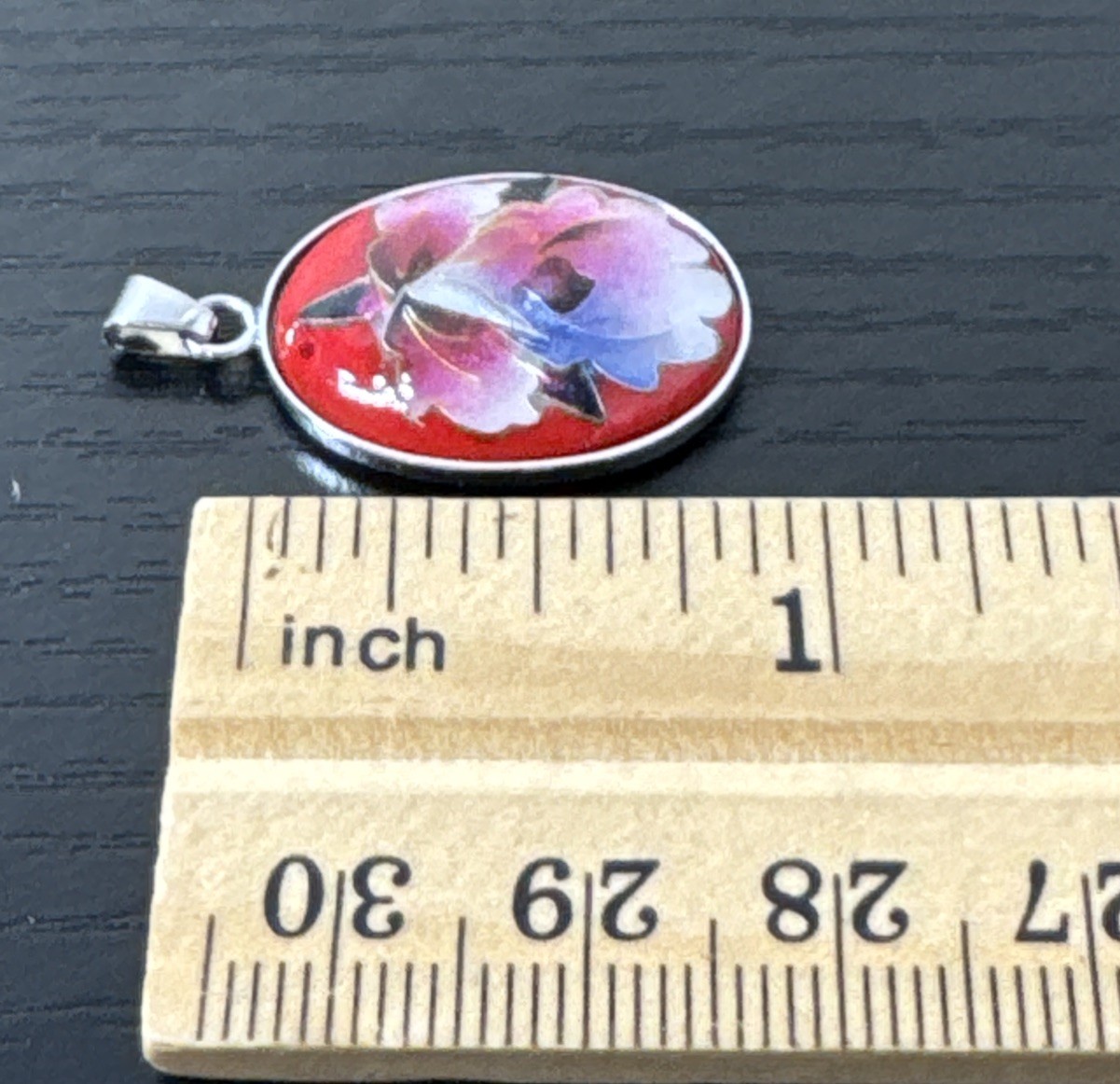 Vintage Floral Enamel Pendant Silver / Chrome Toned Finish