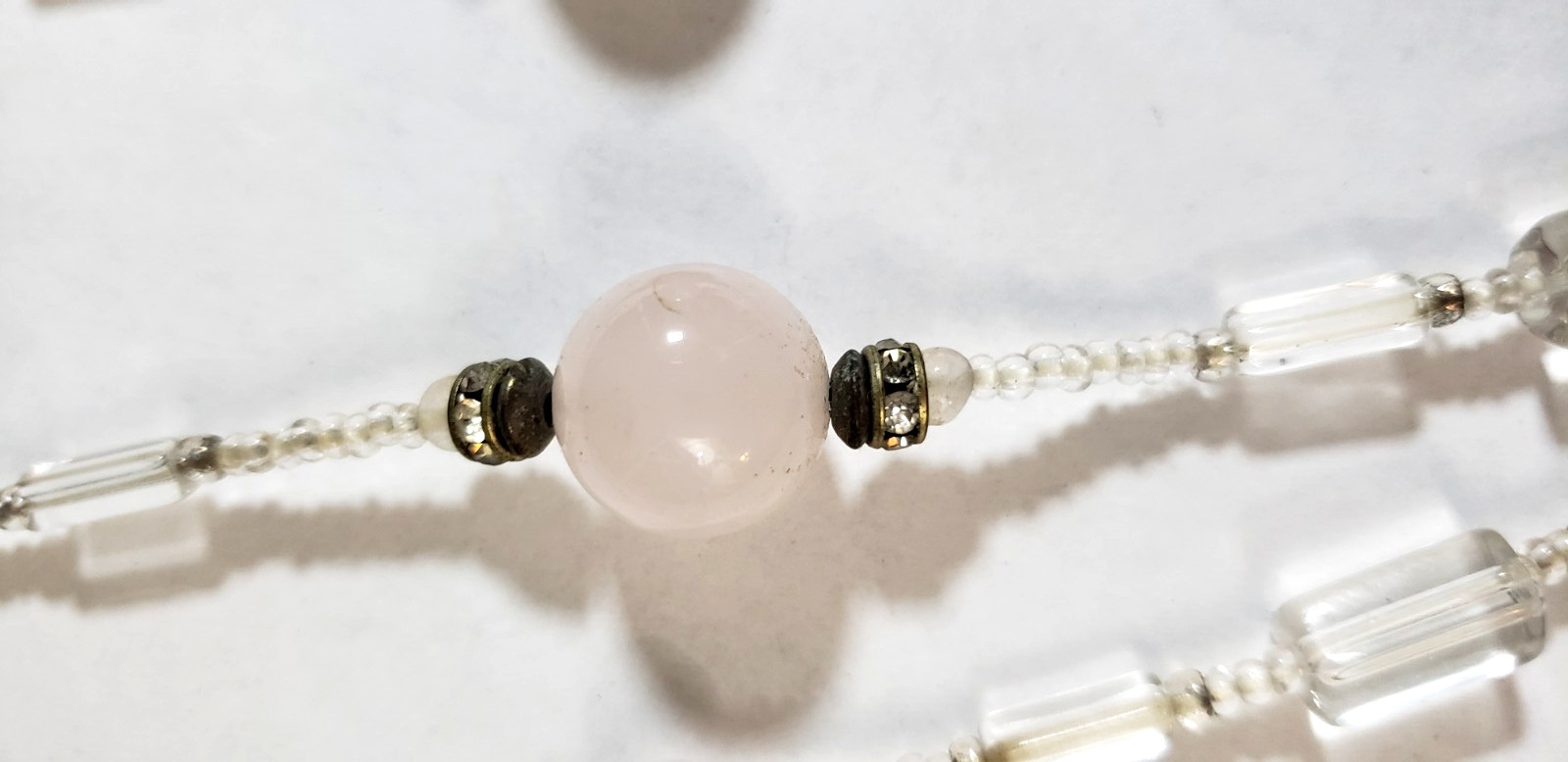 VTG ART GLASS BEAD NECKLACE Pink PateDeVerre/ Clear Sister Clasp Unsigned Beauty