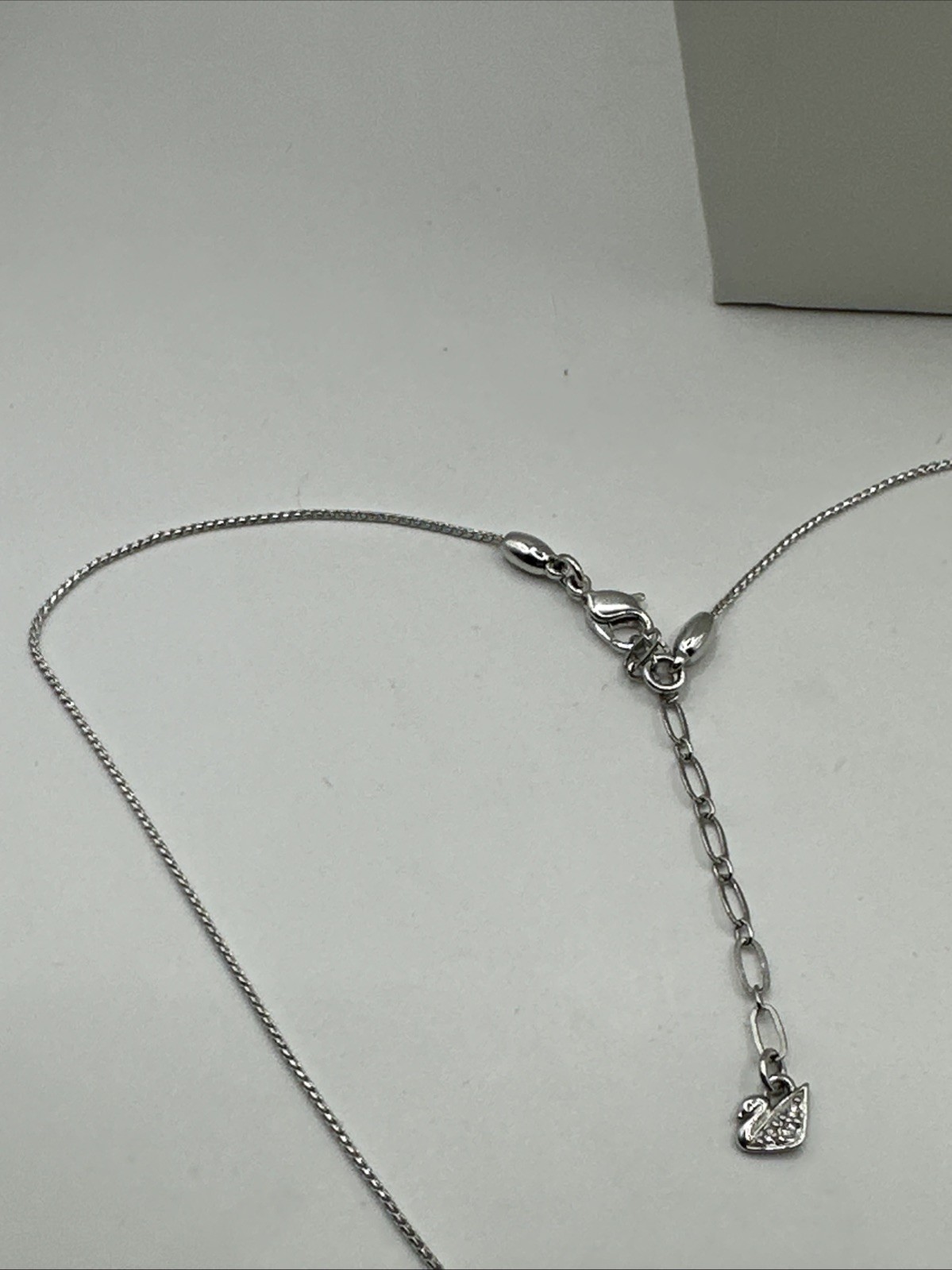 SILVER AUTHENTIC SWAROVSKI CRYSTAL BAR PENDANT NECKLACE CHAIN SIGNED 15-17”