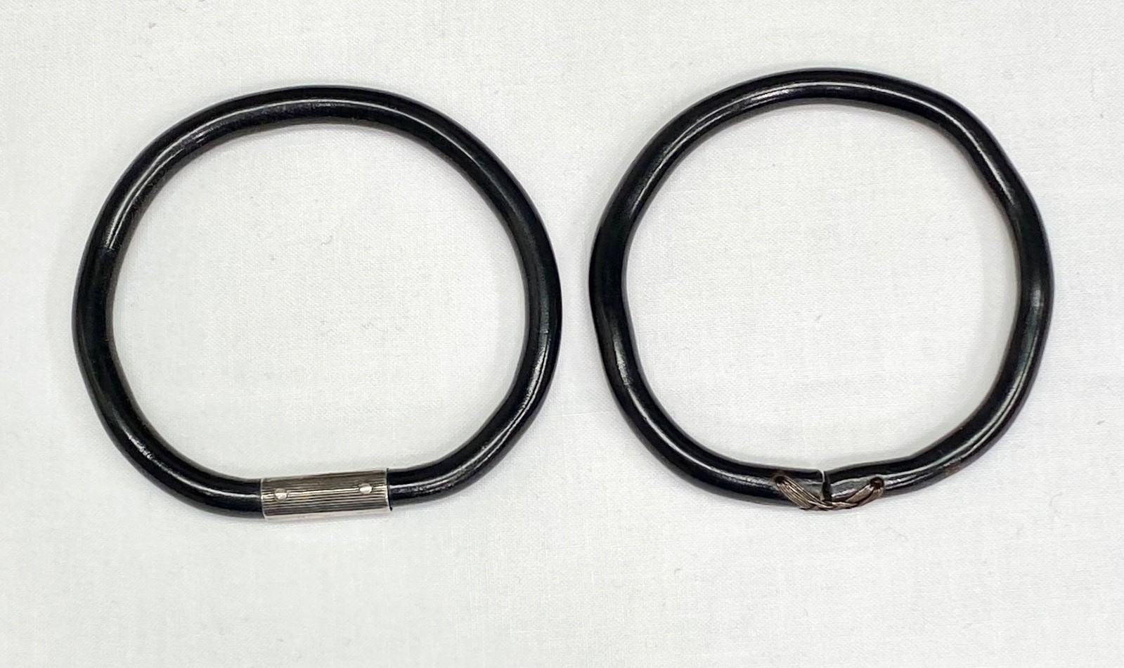 2 Vintage Hawaiian Black Coral Bangle Bracelet, 1 Copper , 1 Engraved Silver