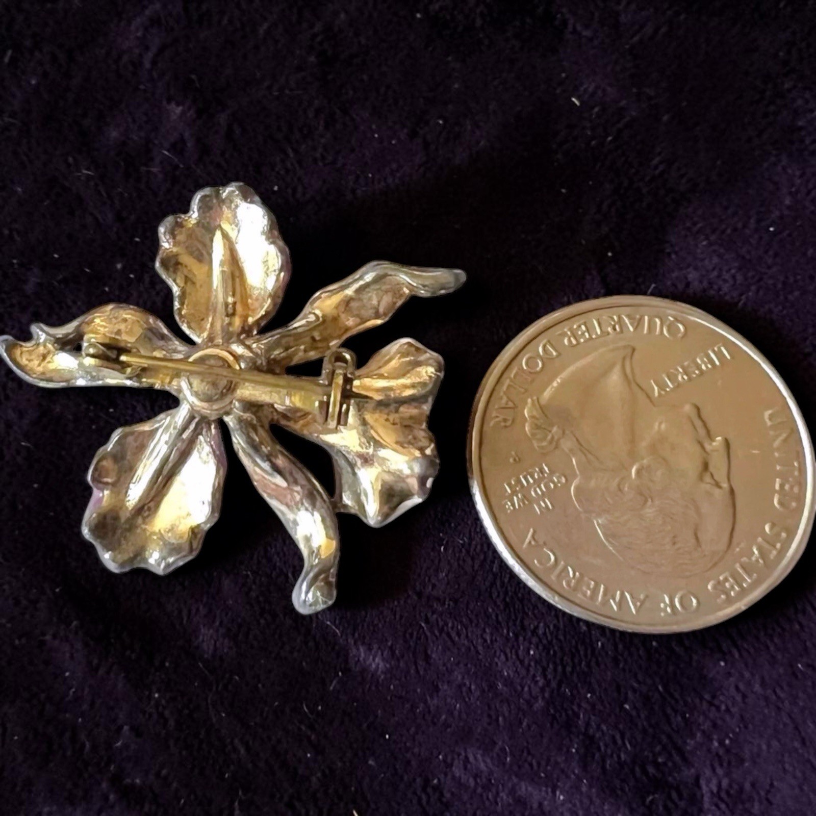 Enamel Flower Brooch Orchid Purple Silver Tone Small Vintage