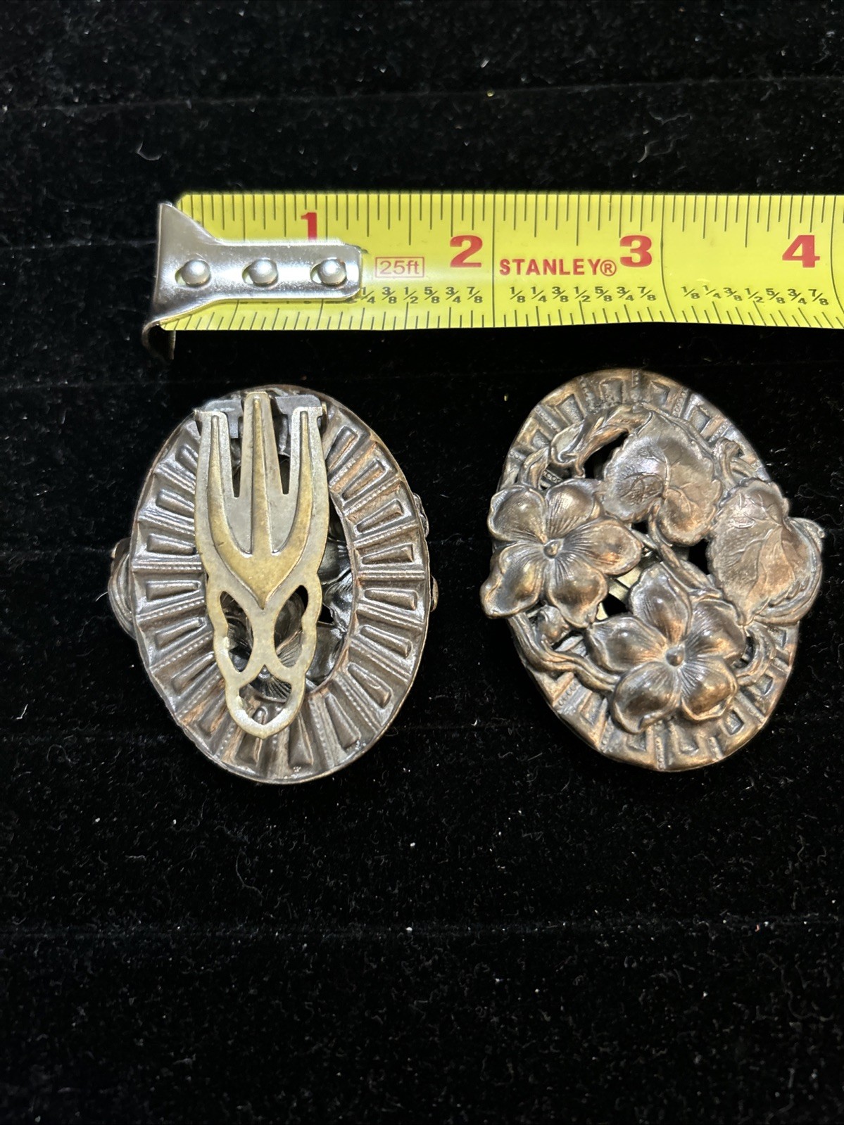 Pair of Vintage Floral Repousse Brooches