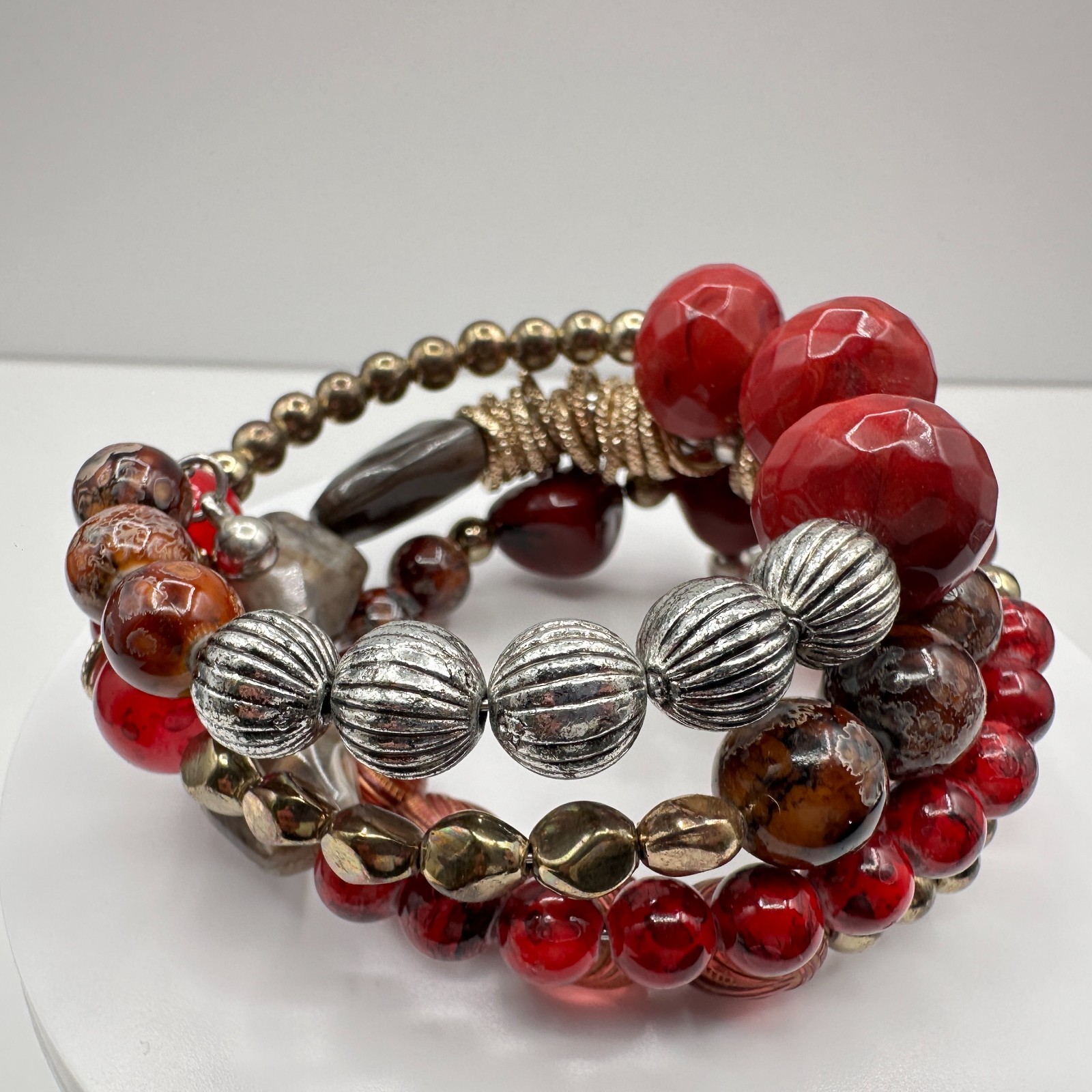 Vintage 90s Boho Multi-Strand Wrap Stretch Bracelet Beaded Women’s Jewelry Boho