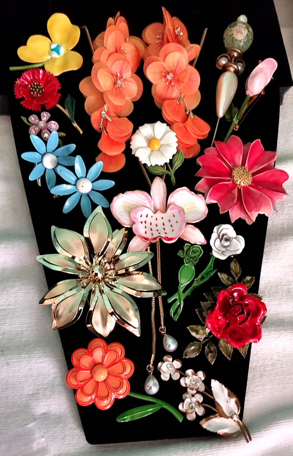 Vintage High End Flower Brooch Earring Necklace Jewelry Lot 15 pcs VGC