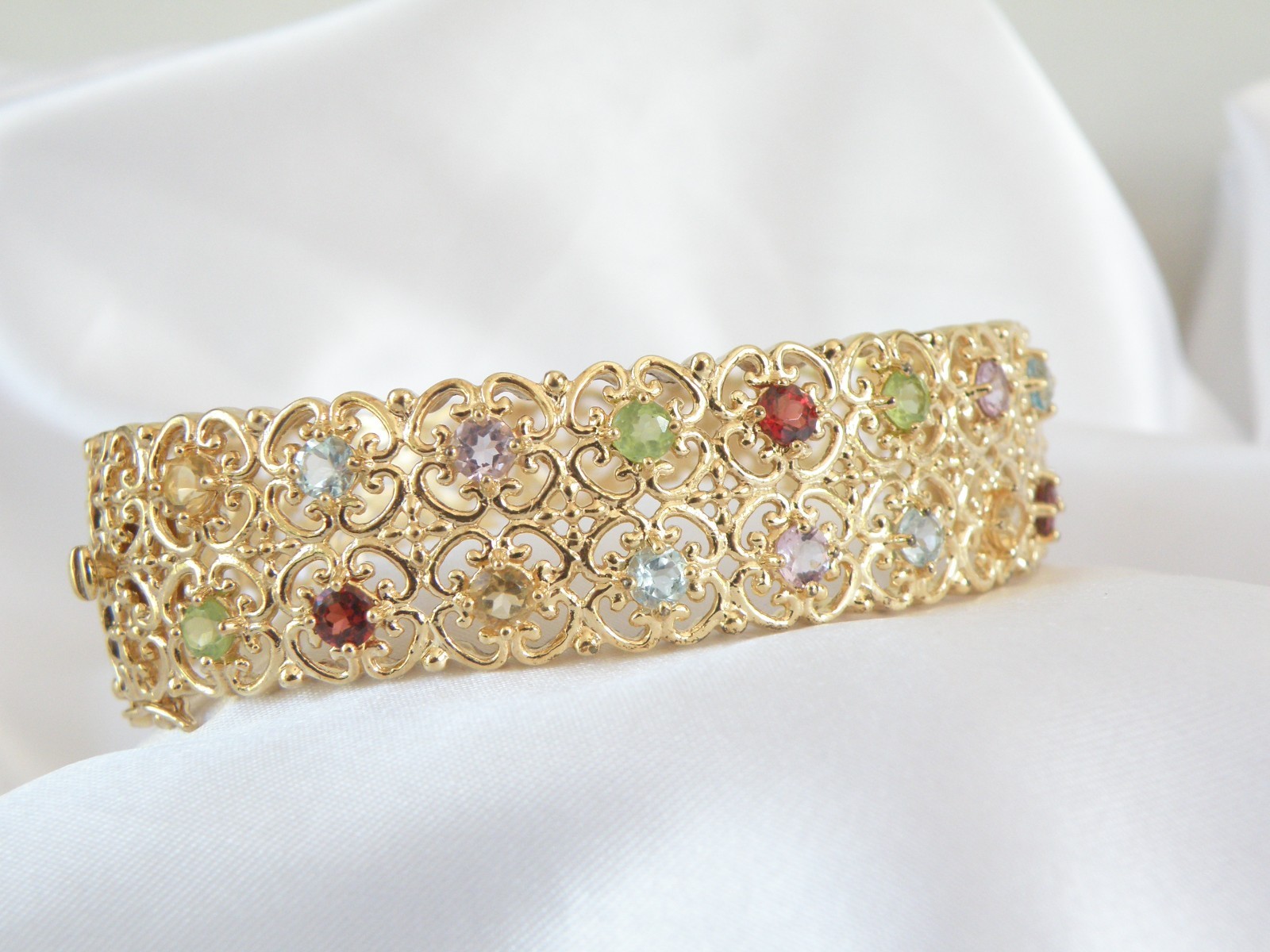 Sterling Silver 925 Gold on Natural Gemstone Statement Bracelet