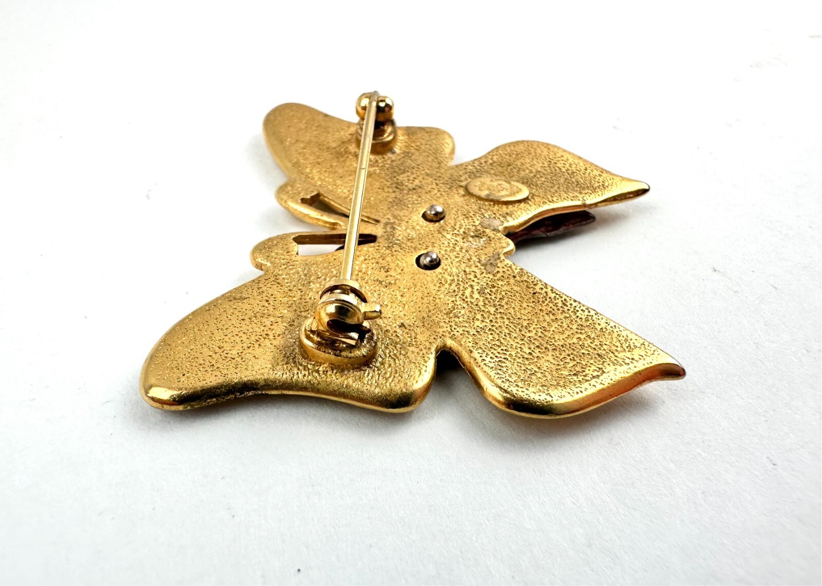 Lot 3 Vintage Brooches Pins: Red Hat Pin, Purple/Pink and Gold/Silver Butteflies