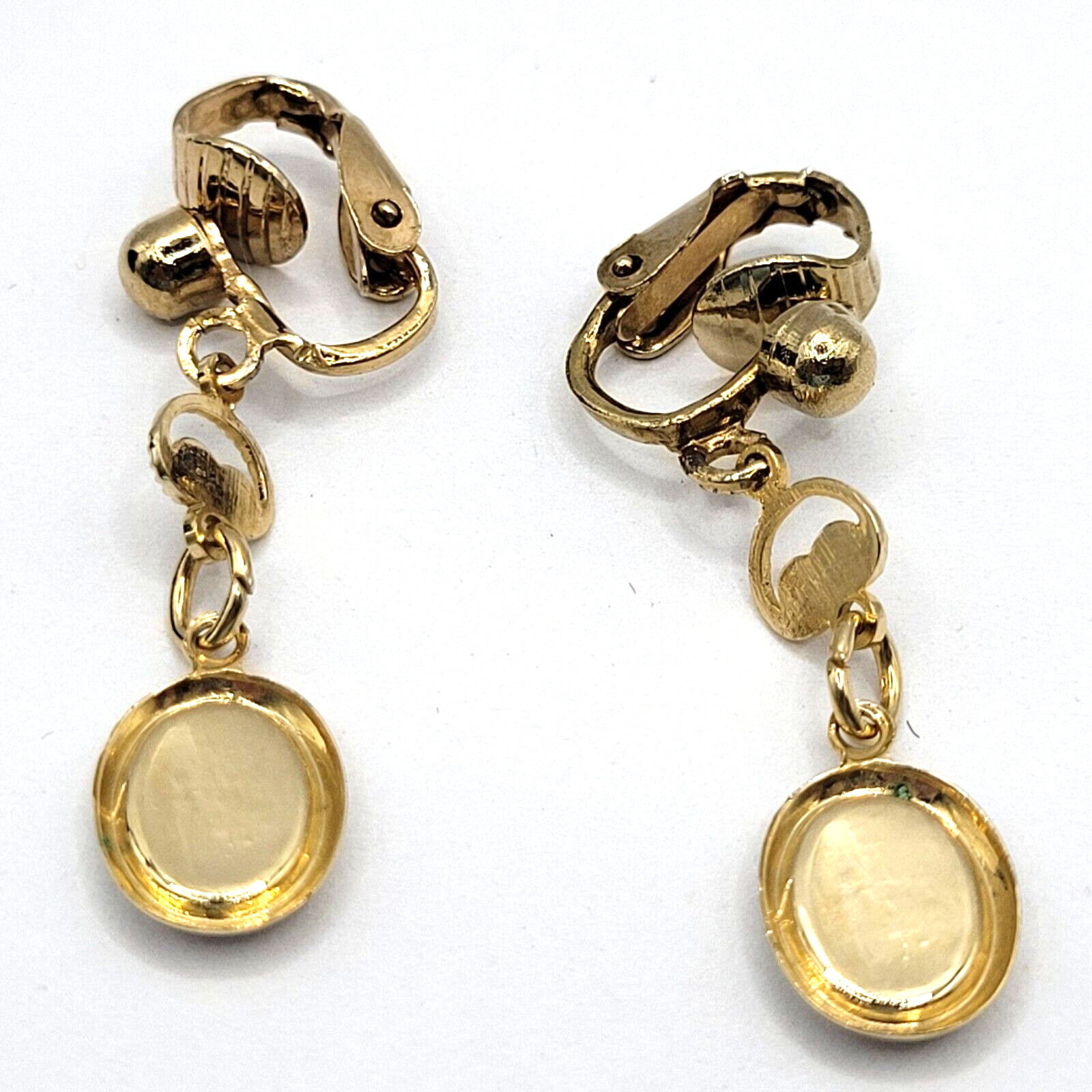 Petite Hand Painted Flowers Porcelain Gold Tone Drop Dangle Vintage Earrings