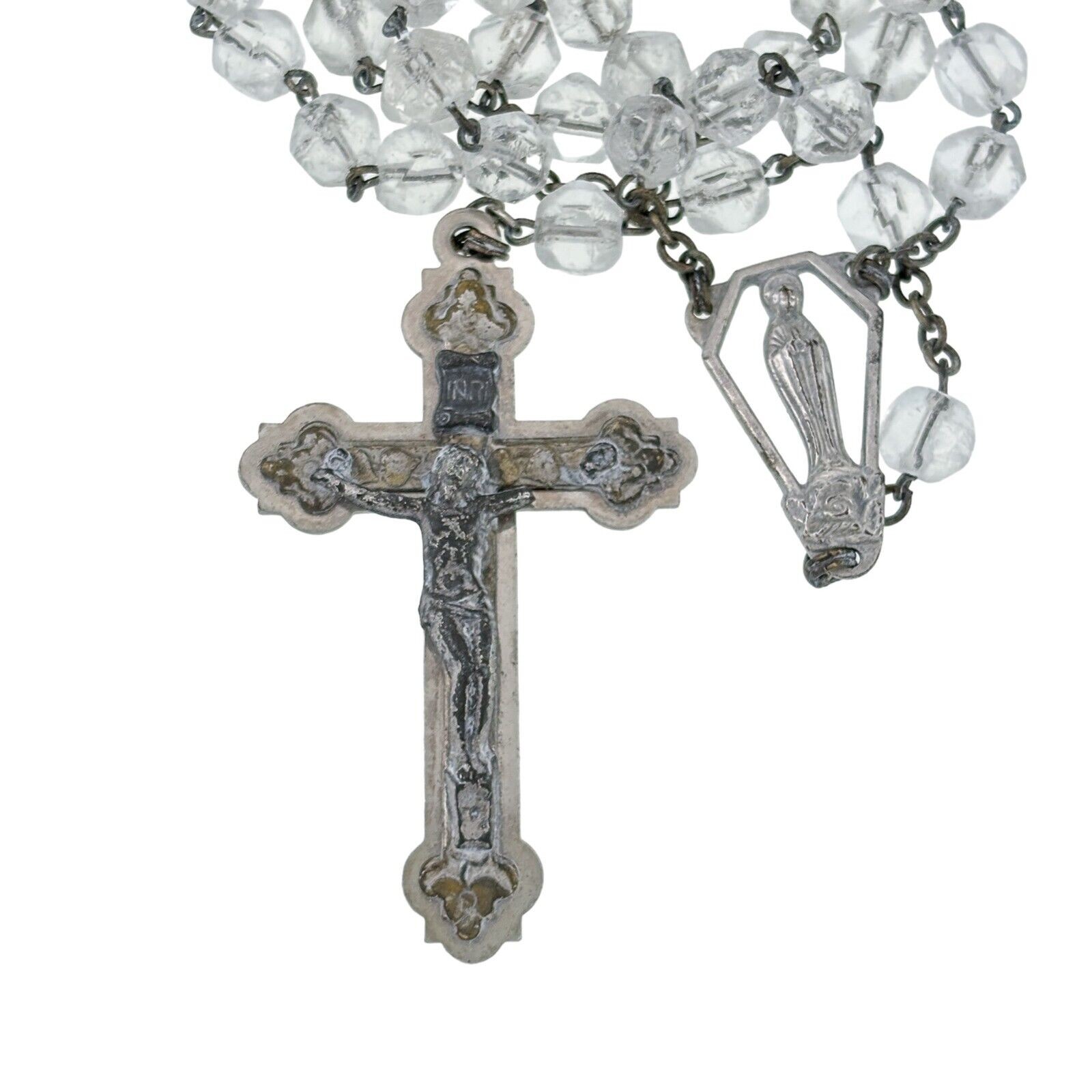 Vintage INRI Italy Sterling Silver 925 | Crystal Beaded Crucifix Rosary