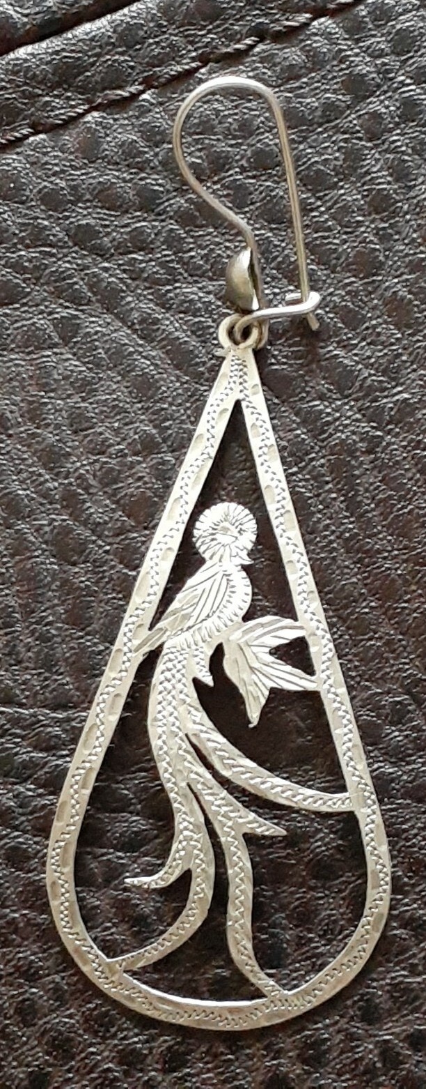 Vintage Guatemala 900 Silver Bird Of Paradise Pendant Earrings Set