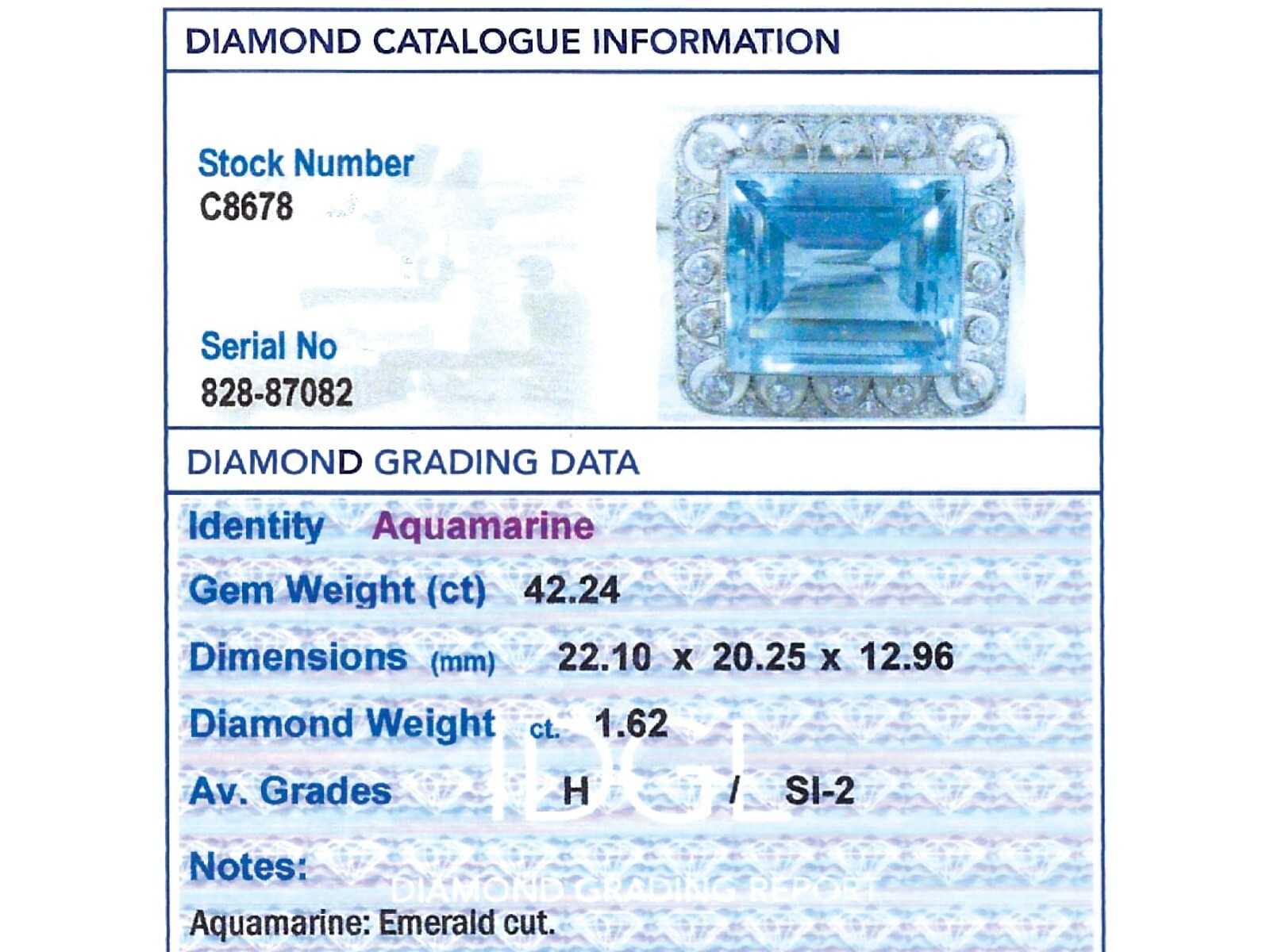Antique 42.24Ct Aquamarine, 1.62Ct Diamond and Platinum Brooch / Pendant
