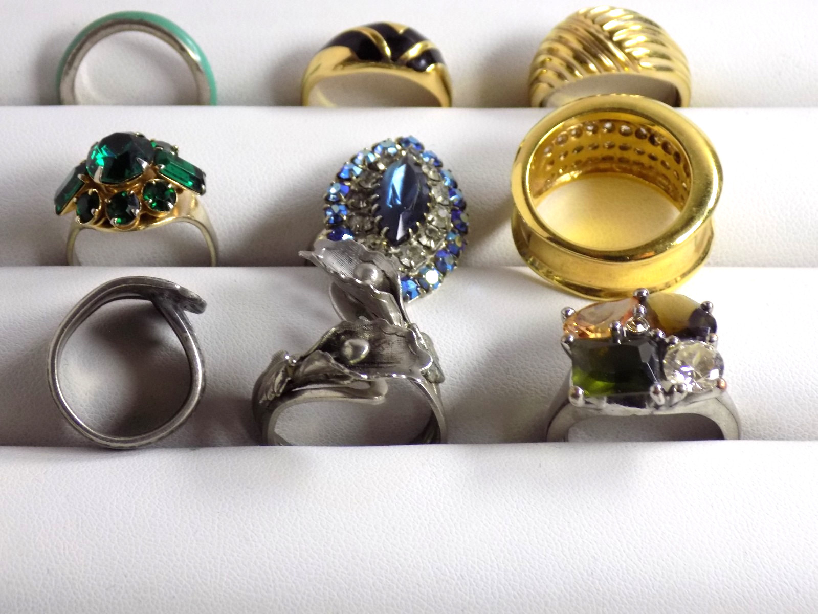 Vintage Costume Rings Lot Rhinestones Avon Monet Silverplated CZ Bands Floral