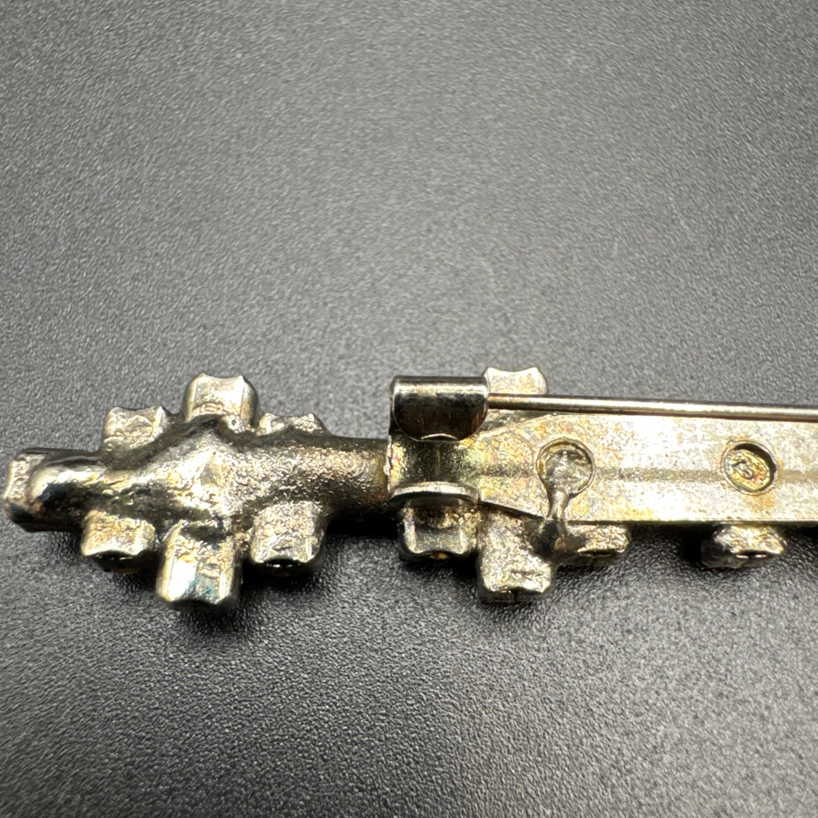 Vintage 1940s Long Ice Rhinestone Geometric Bar Pin 7.3cm Silver Tone C Clasp
