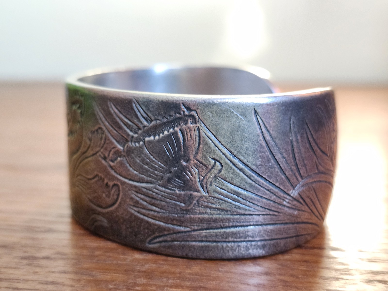 1970’s Salisbury Nouveau January Flower of the Month Pewter Cuff Bracelet