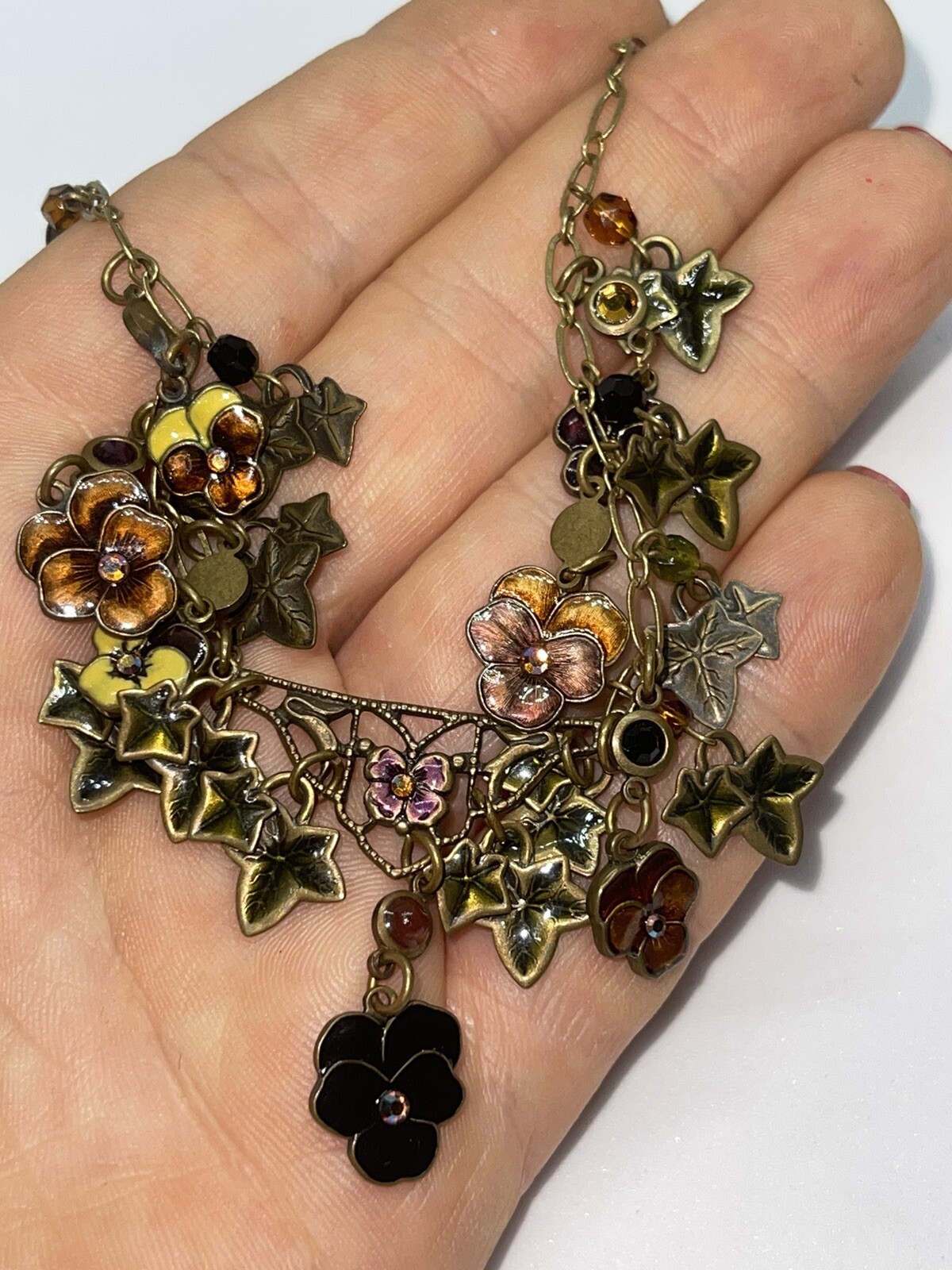 Vintage Glass Works Studio Enamel Pansy Flower Necklace SIGNED