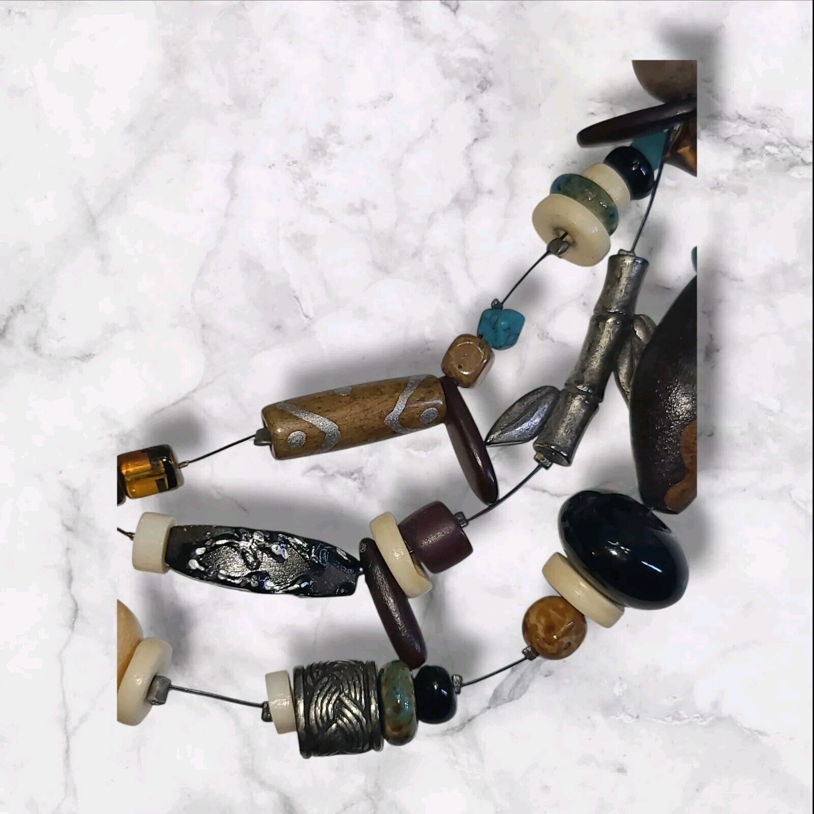 Chico’s Multi Strand Mixed Materials Boho Statement Necklace 16″-19″