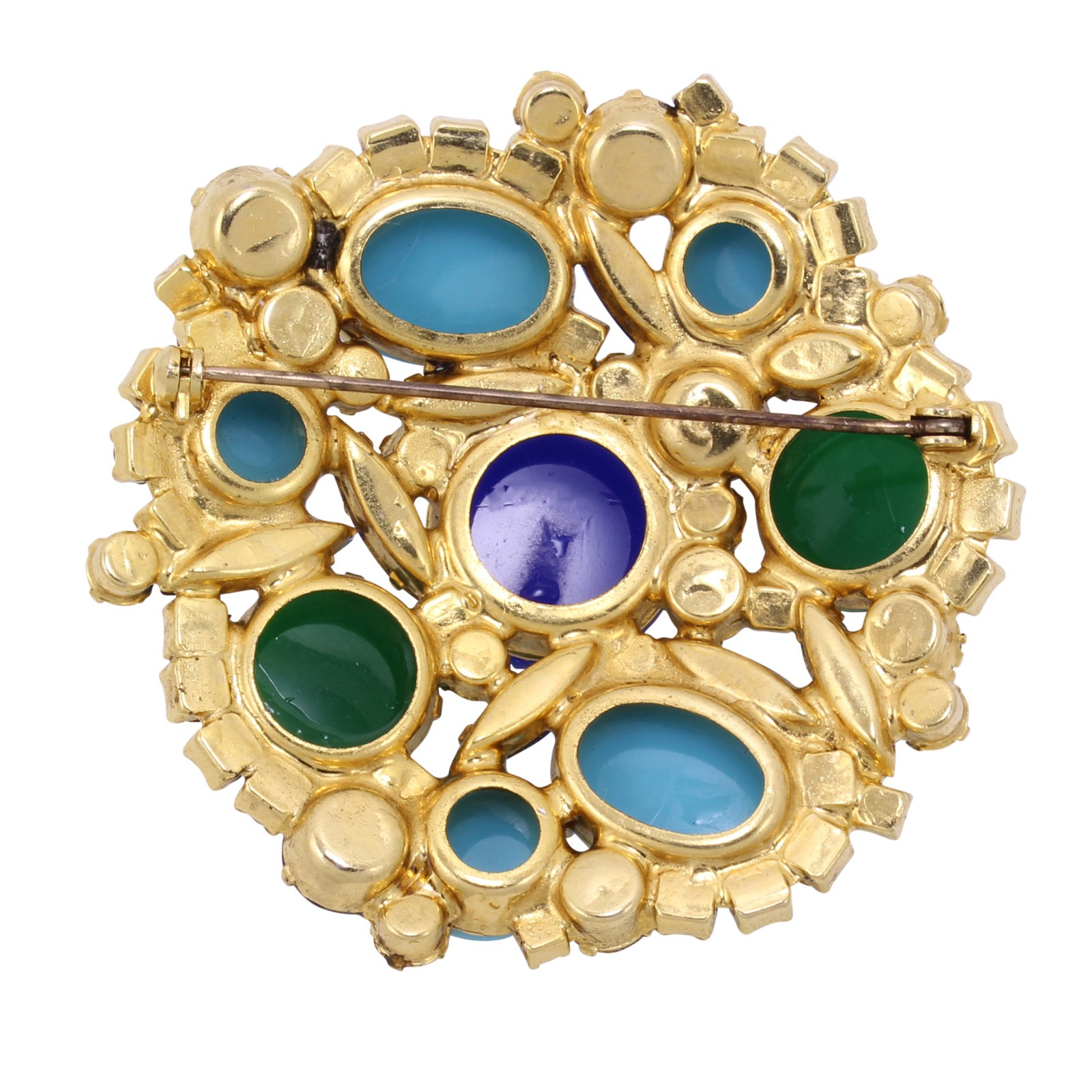 Juliana DeLizza & Elster Blue and Green Cabochon Rhinestone Pin/Brooch