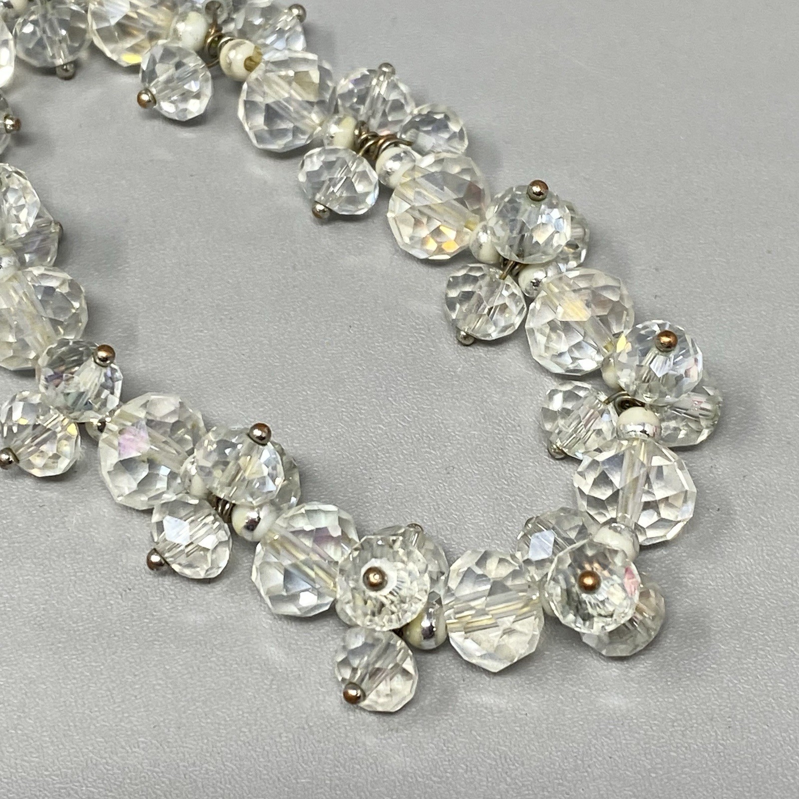 VTG Clear Glass Bead Cluster Bracelet Stretch Fire Polished AB Coated Retro 6.75