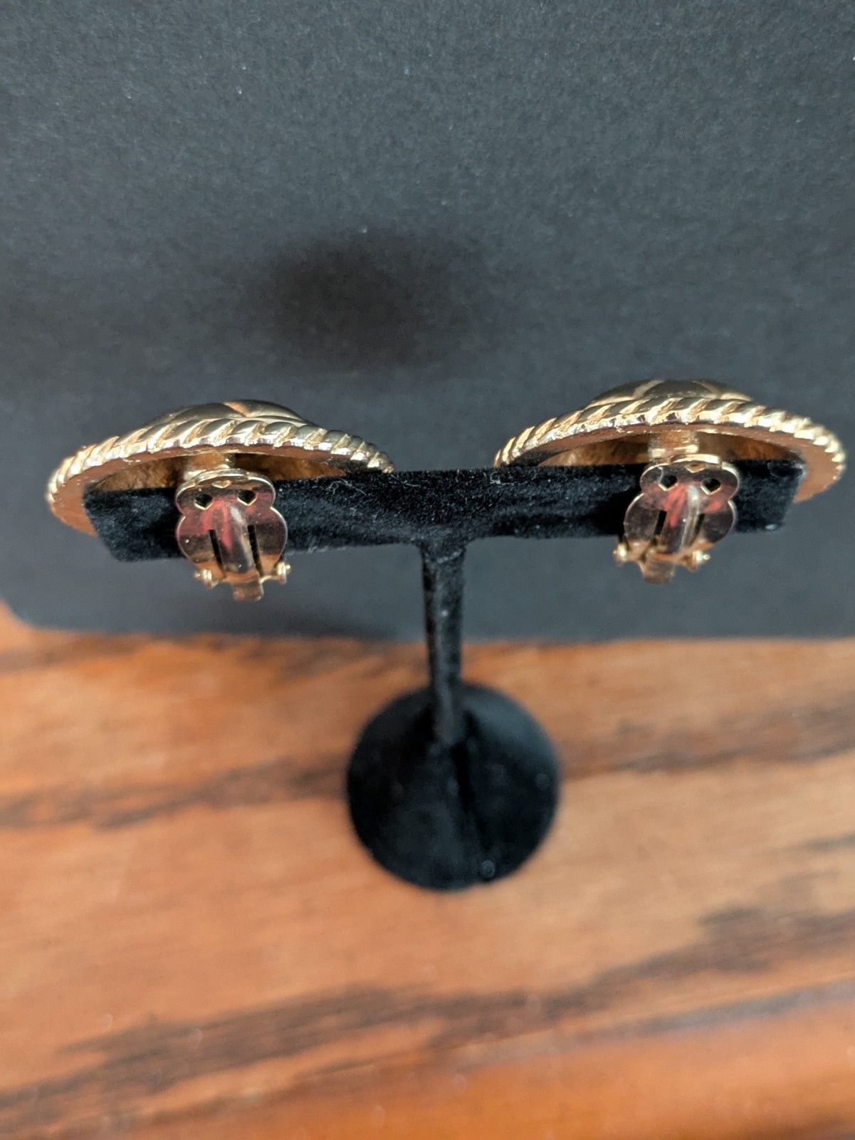 Gay Boyer Earrings Clip On Round with Cream Color Gold Tone Classic Vintage