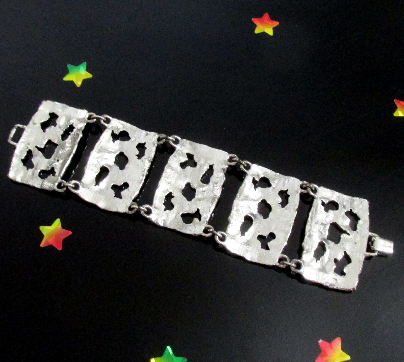 VTG RUNWAY EDGY NAPIER BRUTALIST SILVER BOOK PIECE BRACELET ’72 “MOLTEN METAL”