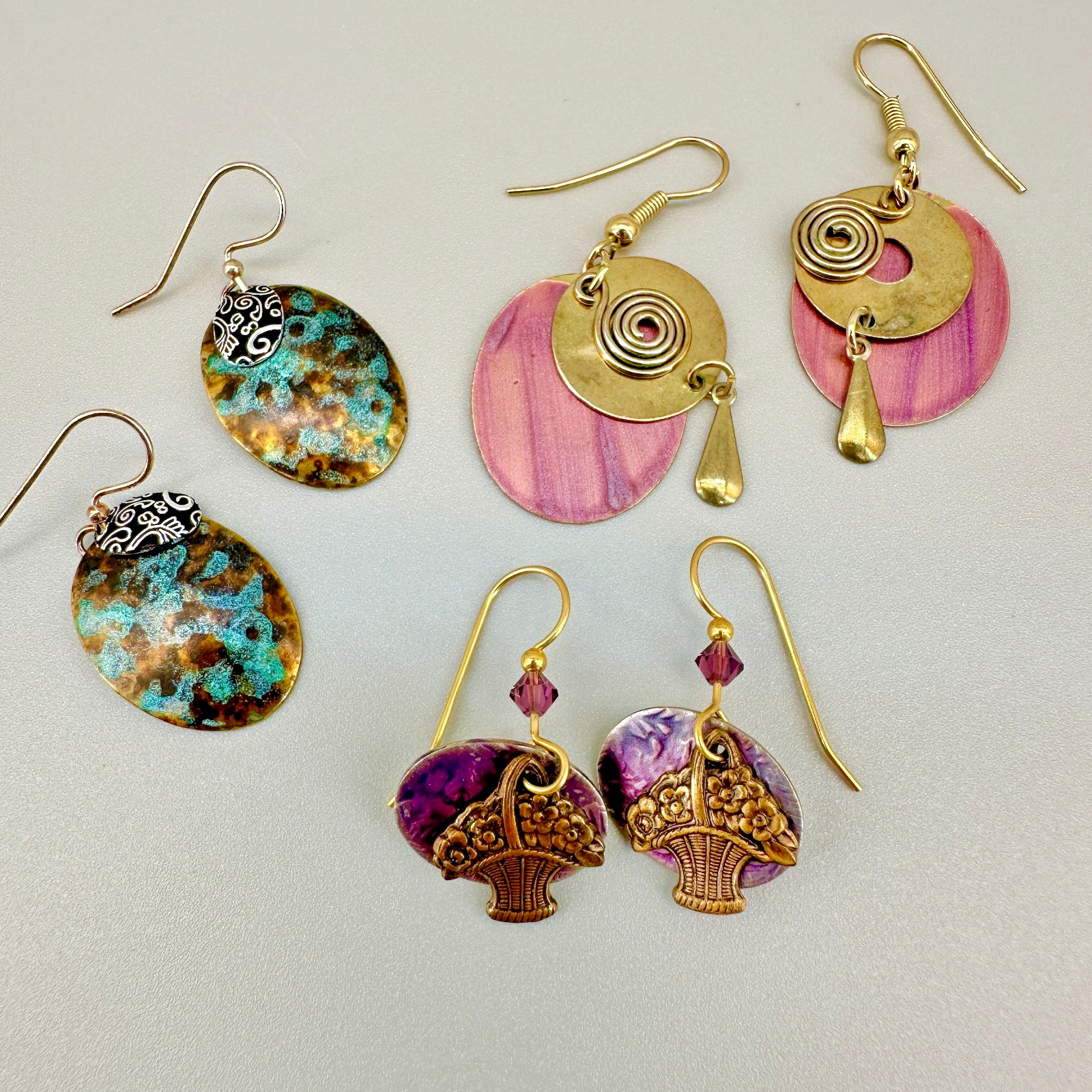Vintage Bohemian Artisan Earrings Lot Mixed Metals Dangle Pierced Earth Tone