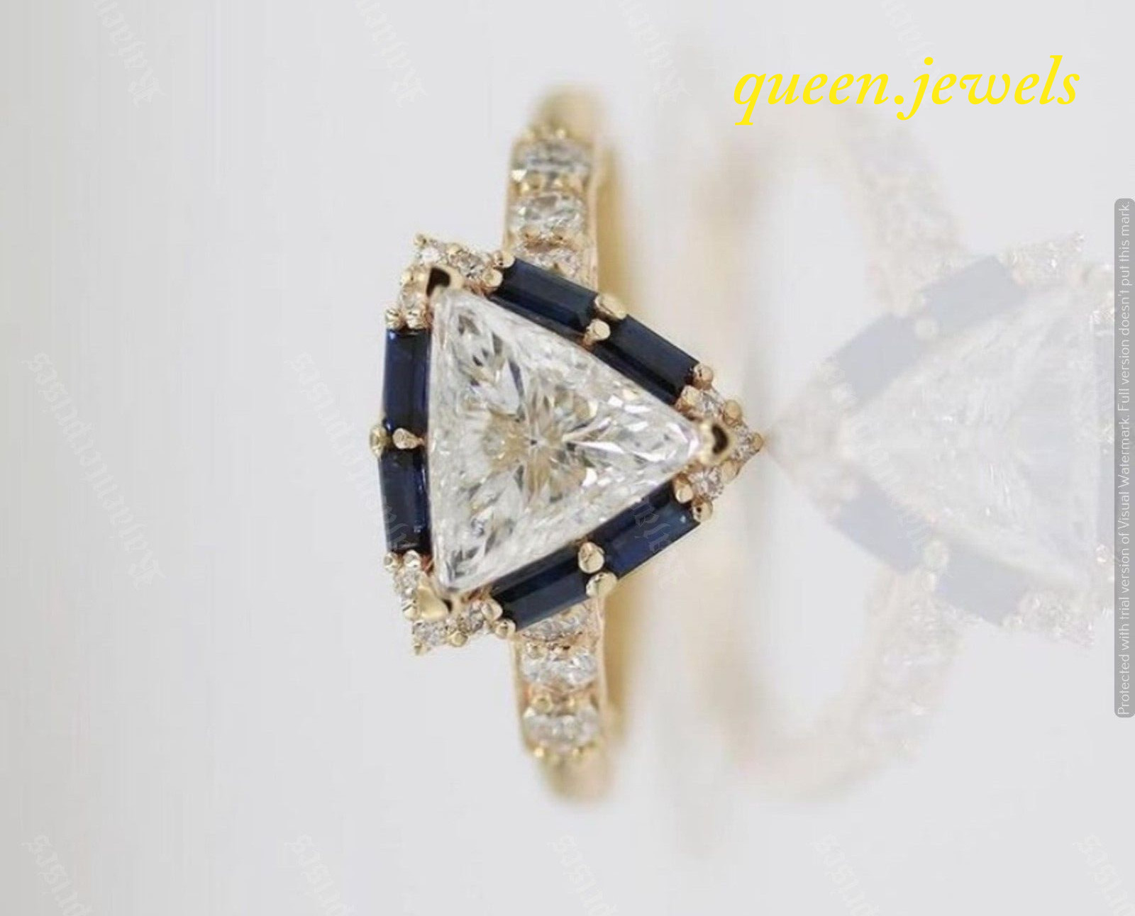 2CT Lab-Created Triilion Cut Diamond Vintage Halo Ring 14K Yellow Gold Finish