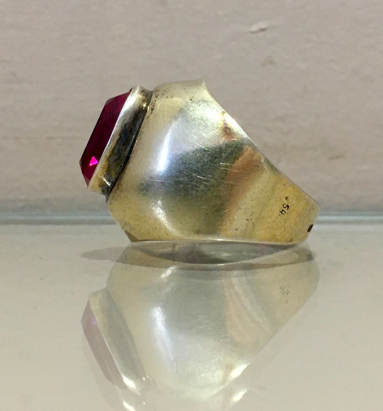 Ring № 16 Vintage Soviet Red Ruby Ring Silver Ring 875☆USSR Ring 7 size 6.95 gr
