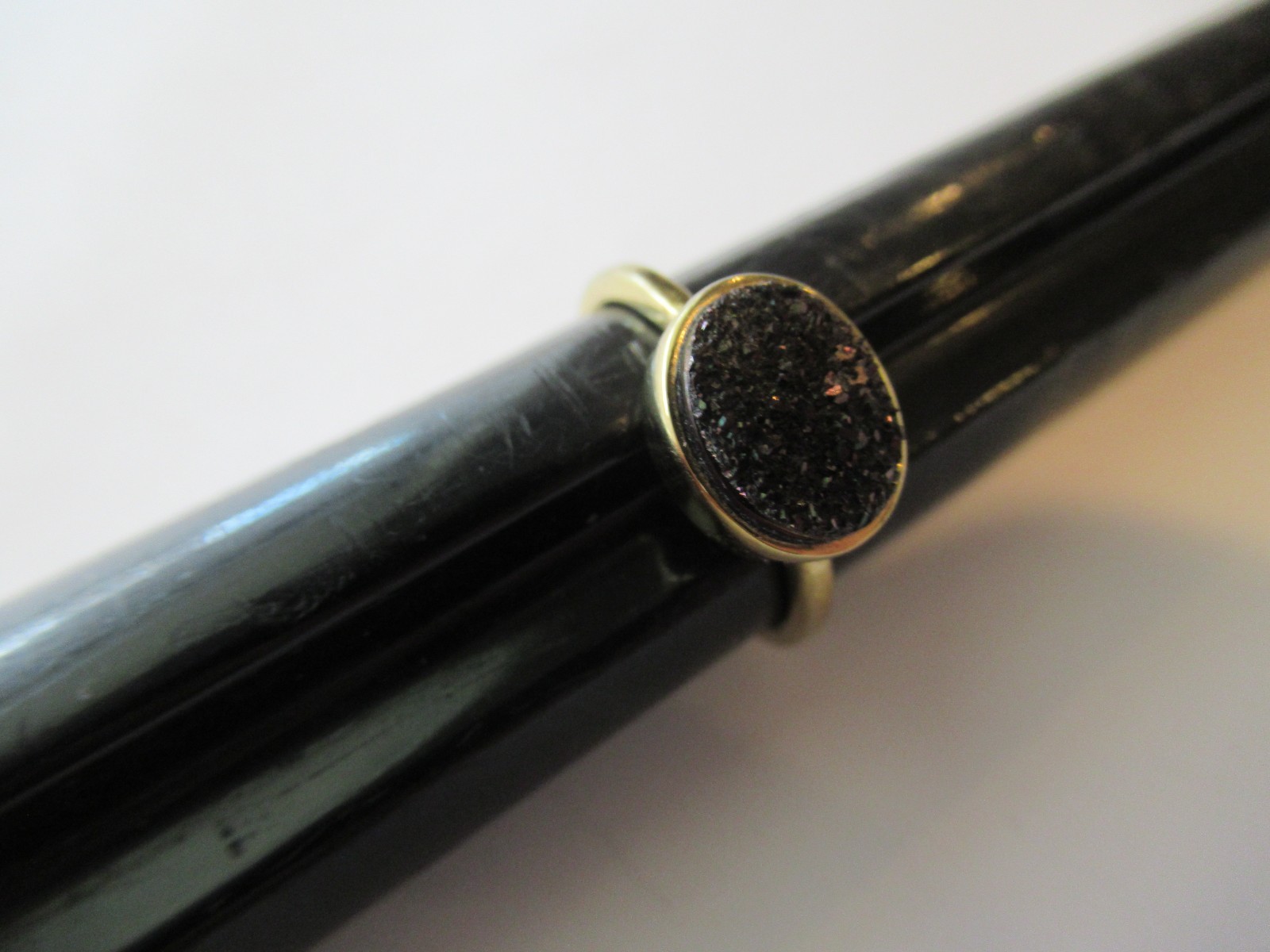 Oval Bezel set Black Geode Gold Plate Ring Size 7