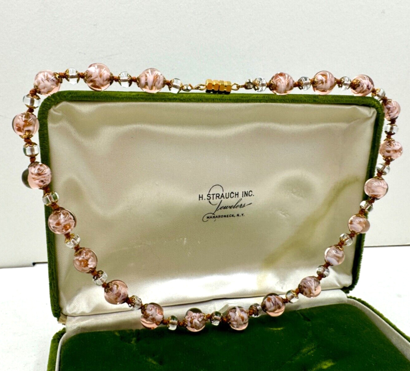 ANTIQUE VENETIAN PINK GOLD FOIL HAND-MADE POURED GLASS CHOKER CRYSTAL NECKLACE