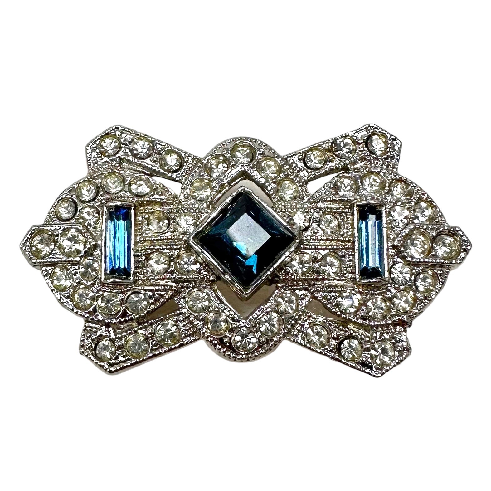 Vintage Lot Of 3 Silver Tone Rhinestone Brooch Pins Purple Blue Dangle
