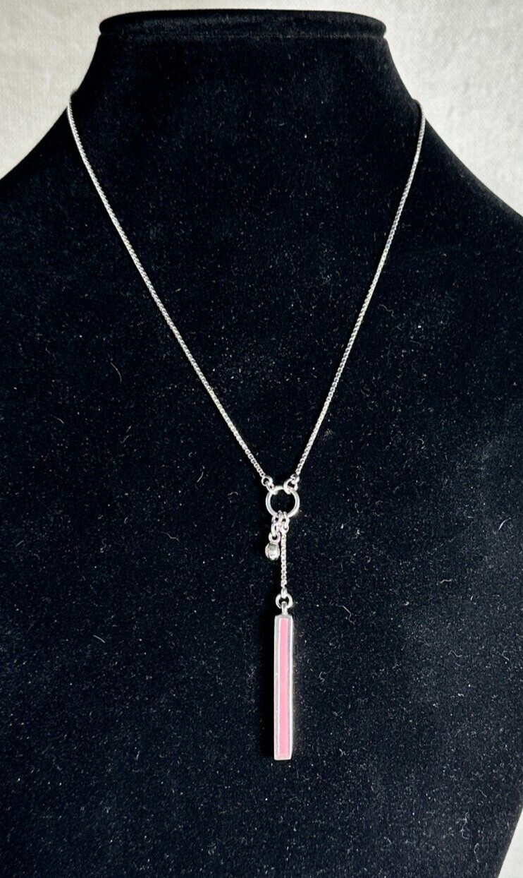 Gwen Silver Tone Necklace With Silver & Desert Rose Bar Dangle Pendant – 16″