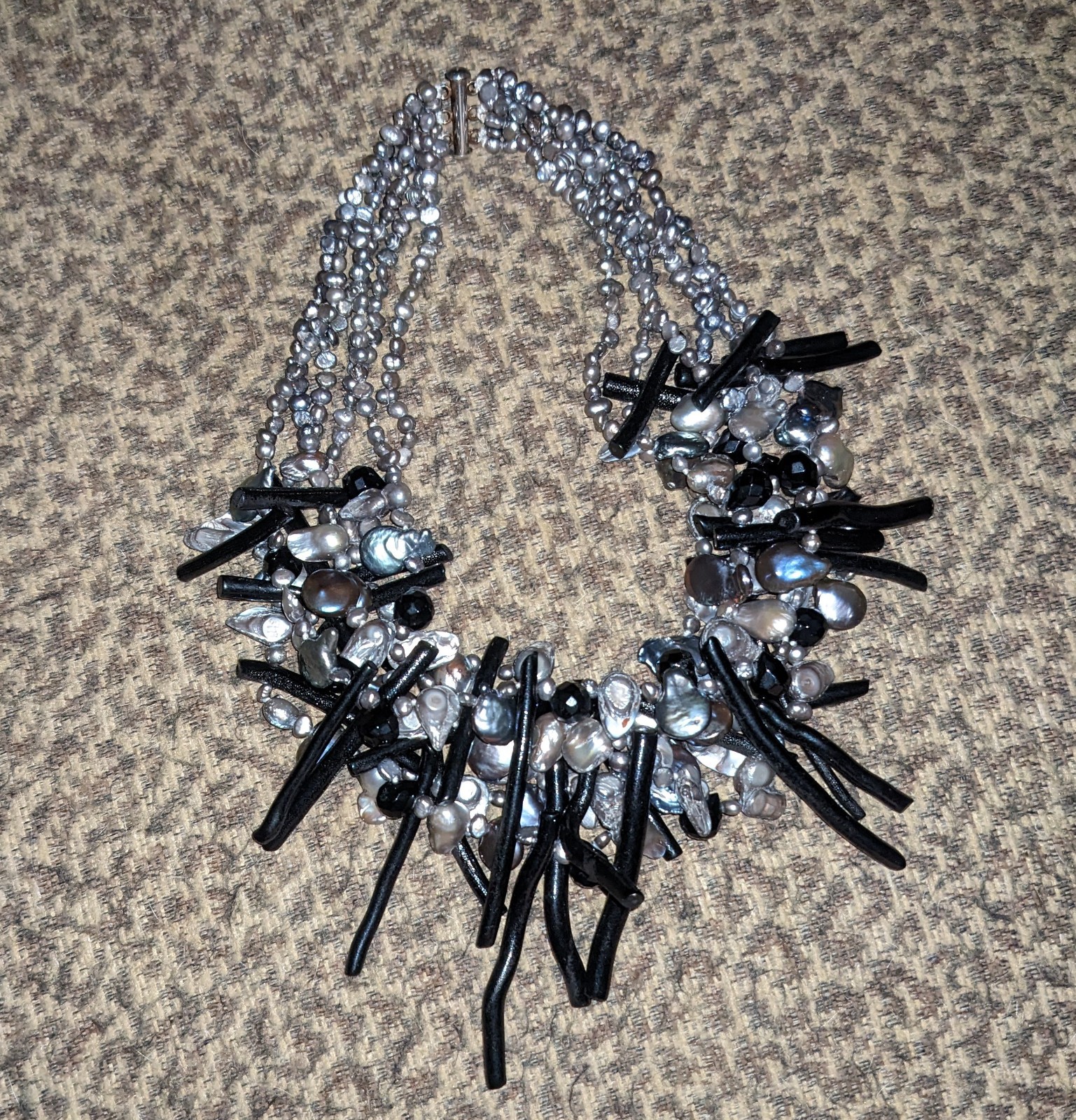 Black Coral & Freshwater Pearl EXTRAORDINARY Six Strand Statement Necklace