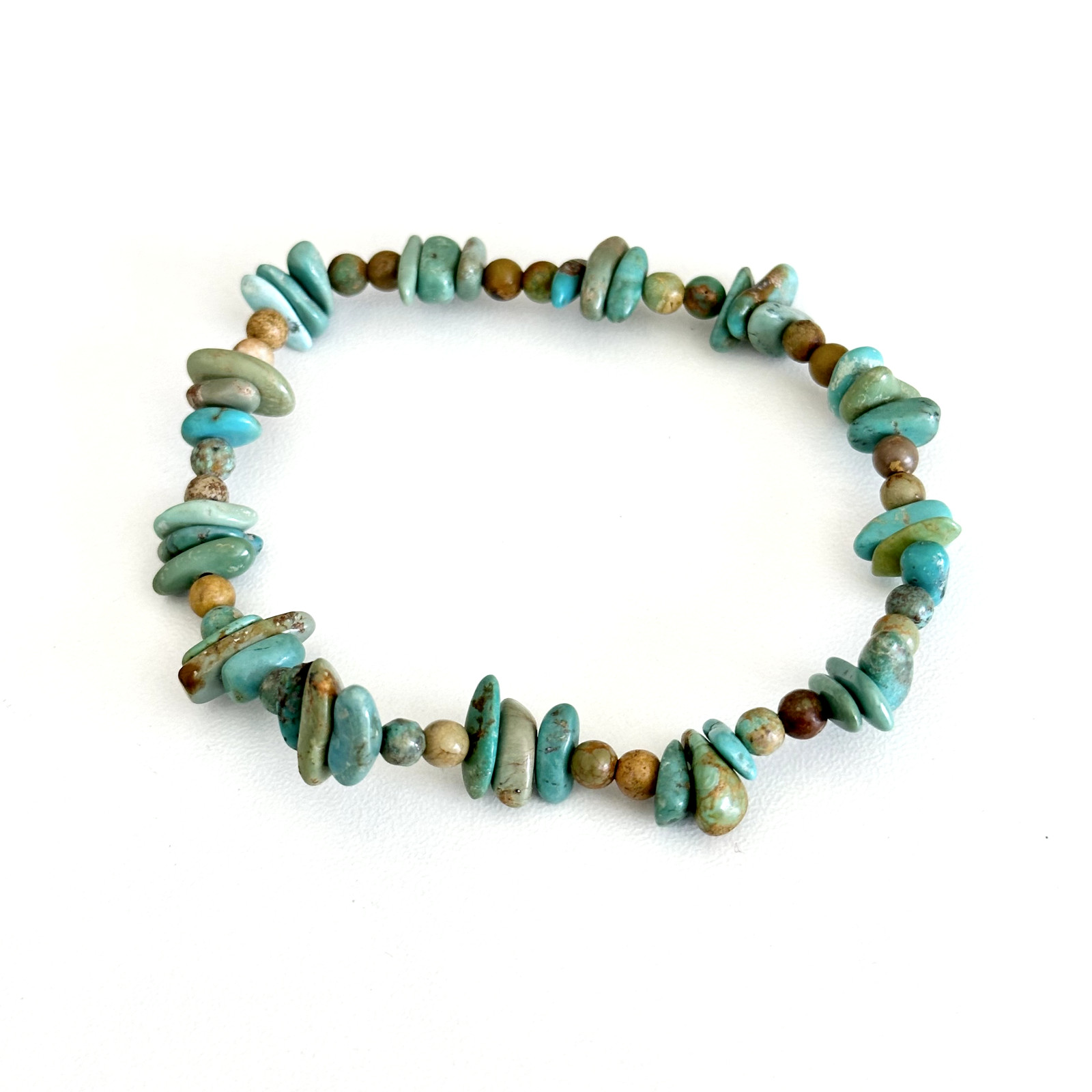 Vintage Turquoise Gemstone Beaded Nugget Stretch Style Bracelet 7.5″