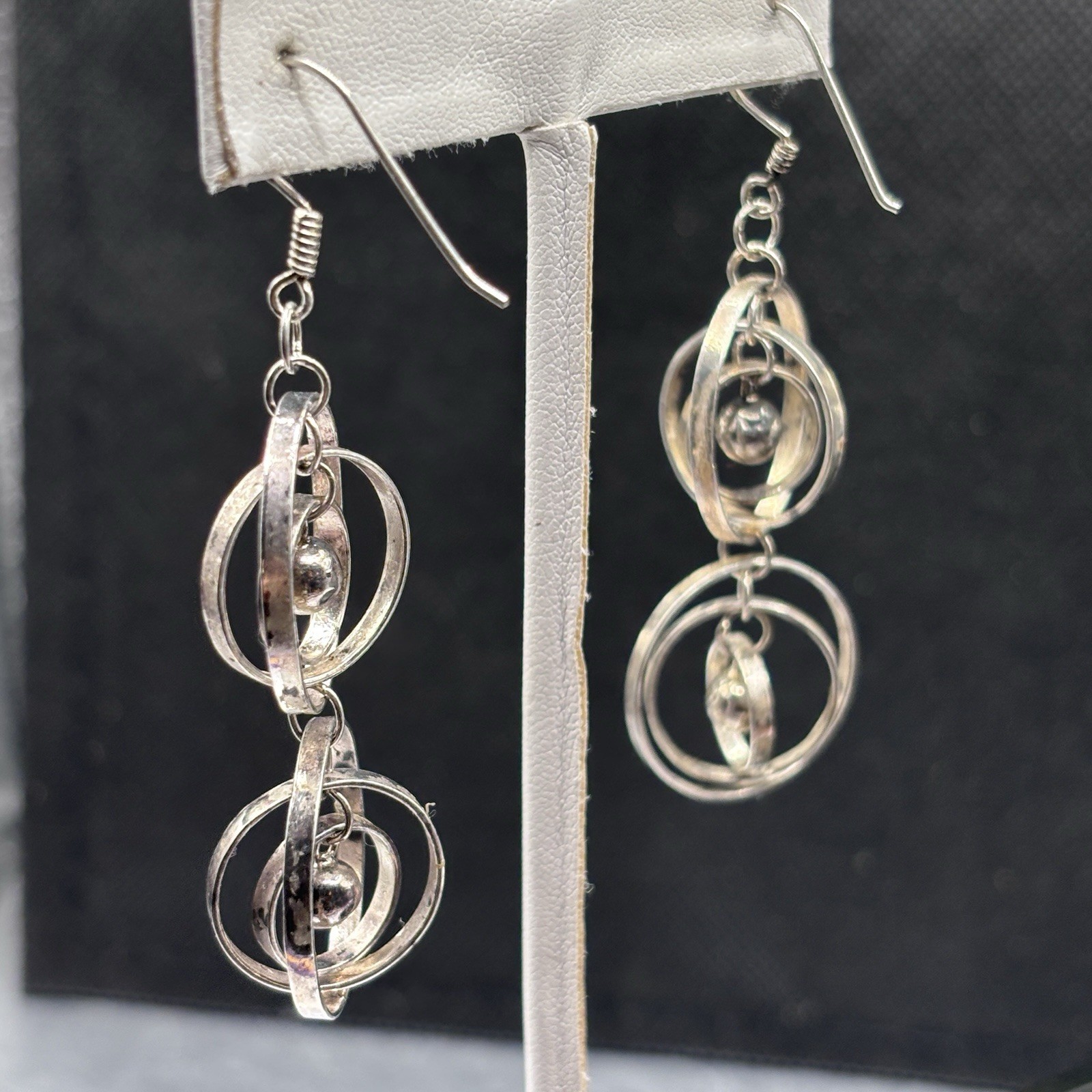 Two-Tiered 3 Concentric Circle’s 925 Silver Earrings Center Bead “Navajo Pearl”