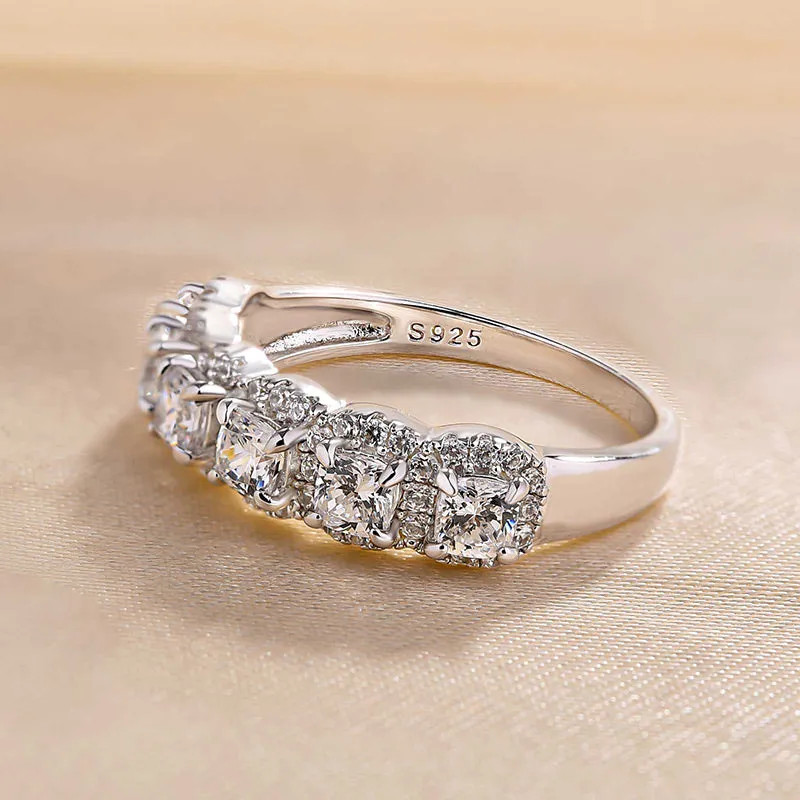 2 CTW White Cushion Cut Simulated Diamond Eternity Halo Wedding 925 Silver Ring