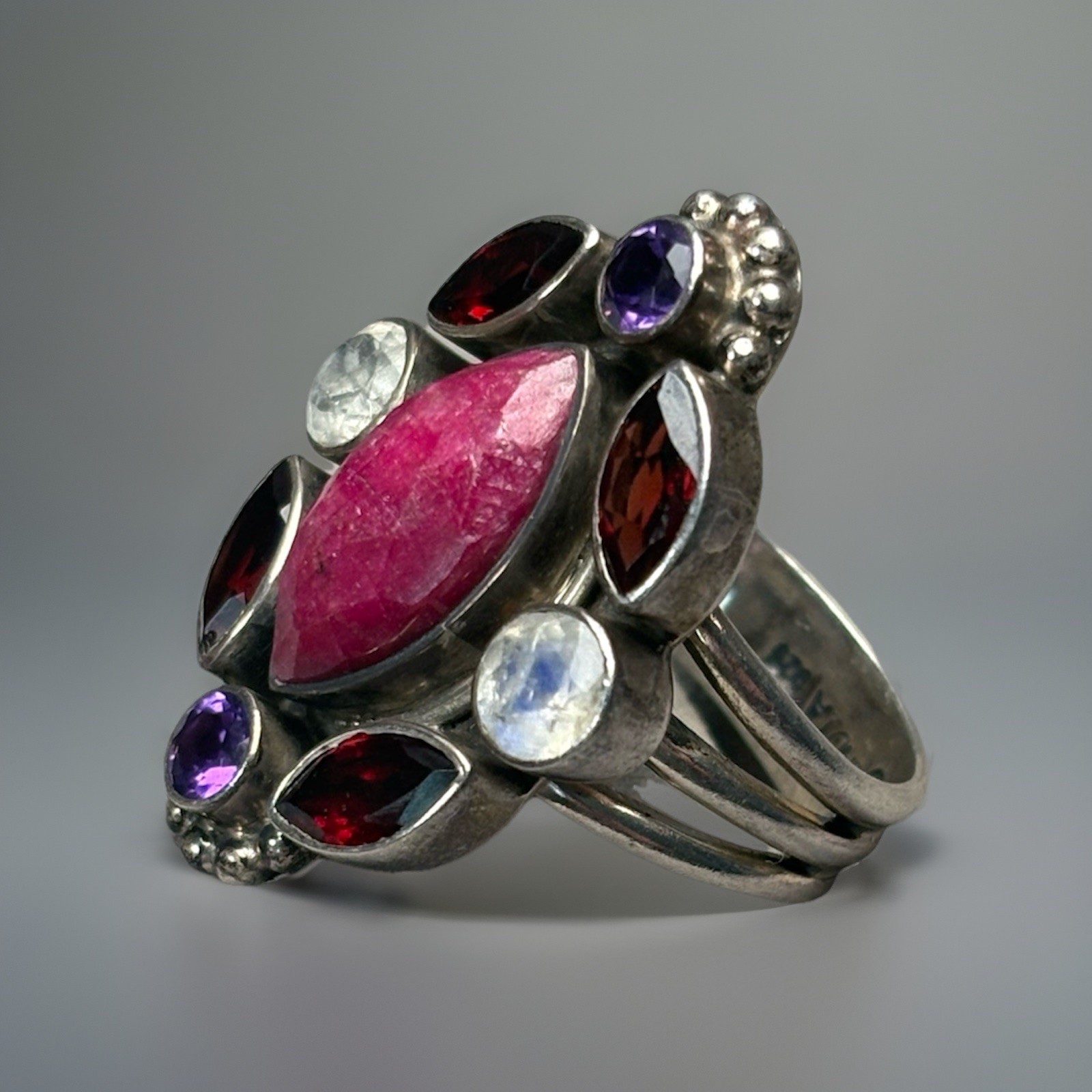 Nicky Butler NB Sterling Silver Raw Ruby Garnet Moonstone Amethyst Ring Sz8