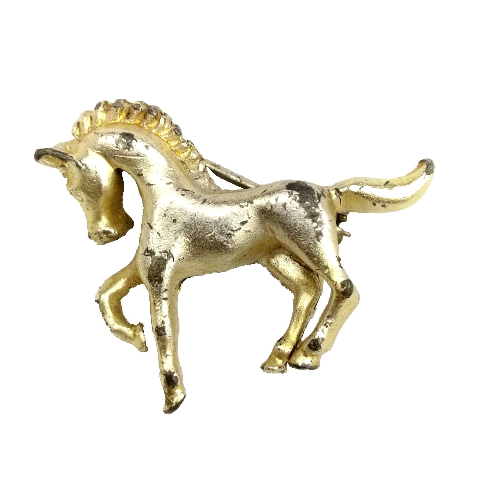 Vintage Gold Tone Horse Brooch Equestrian Style Textured Mane Pin
