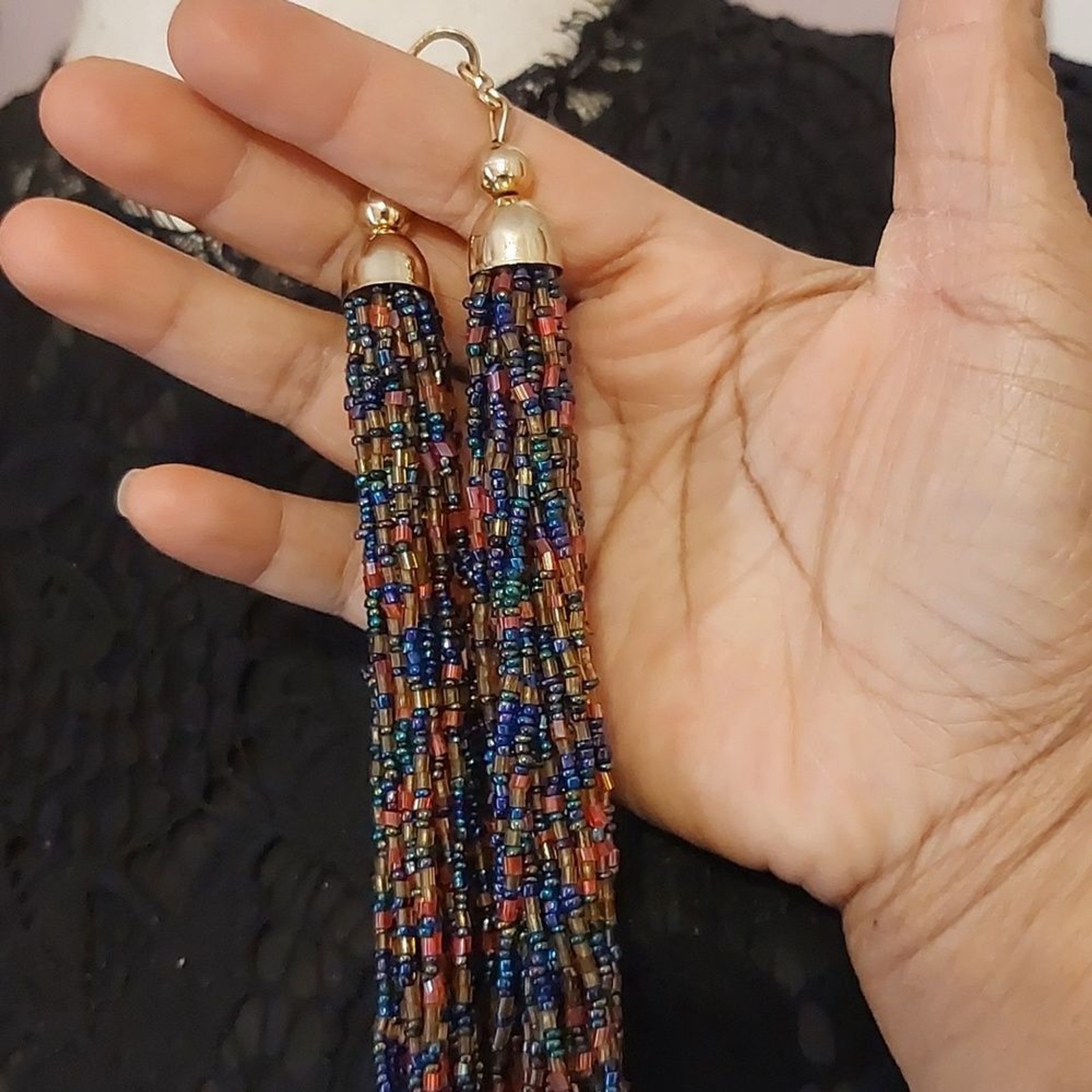 Vintage Artisan Colorful Multistrand Bead Necklace Hook and Loop Clasp