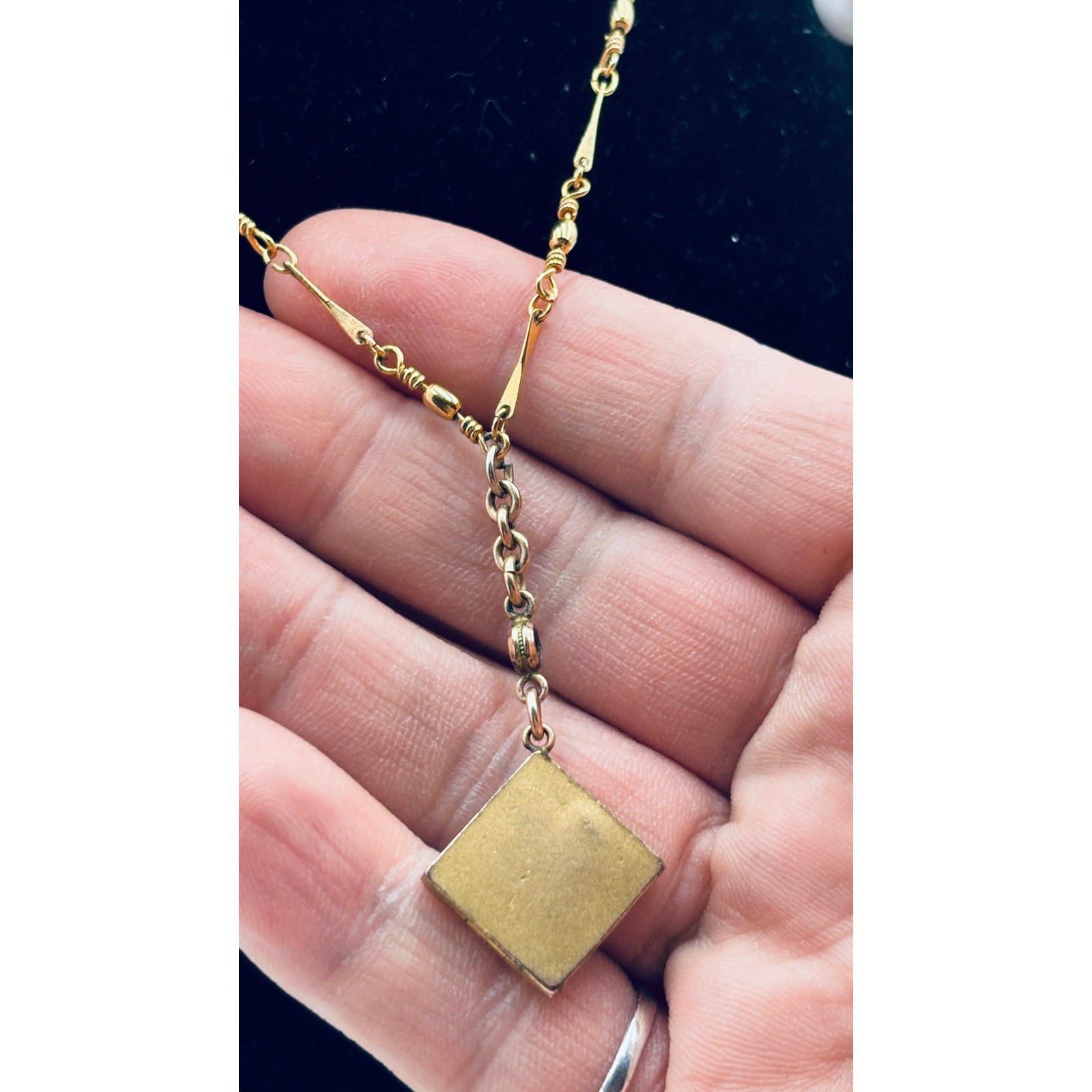 Antique VICTORIAN watch fob on a Victorian necklace Etched Bar Link Chain