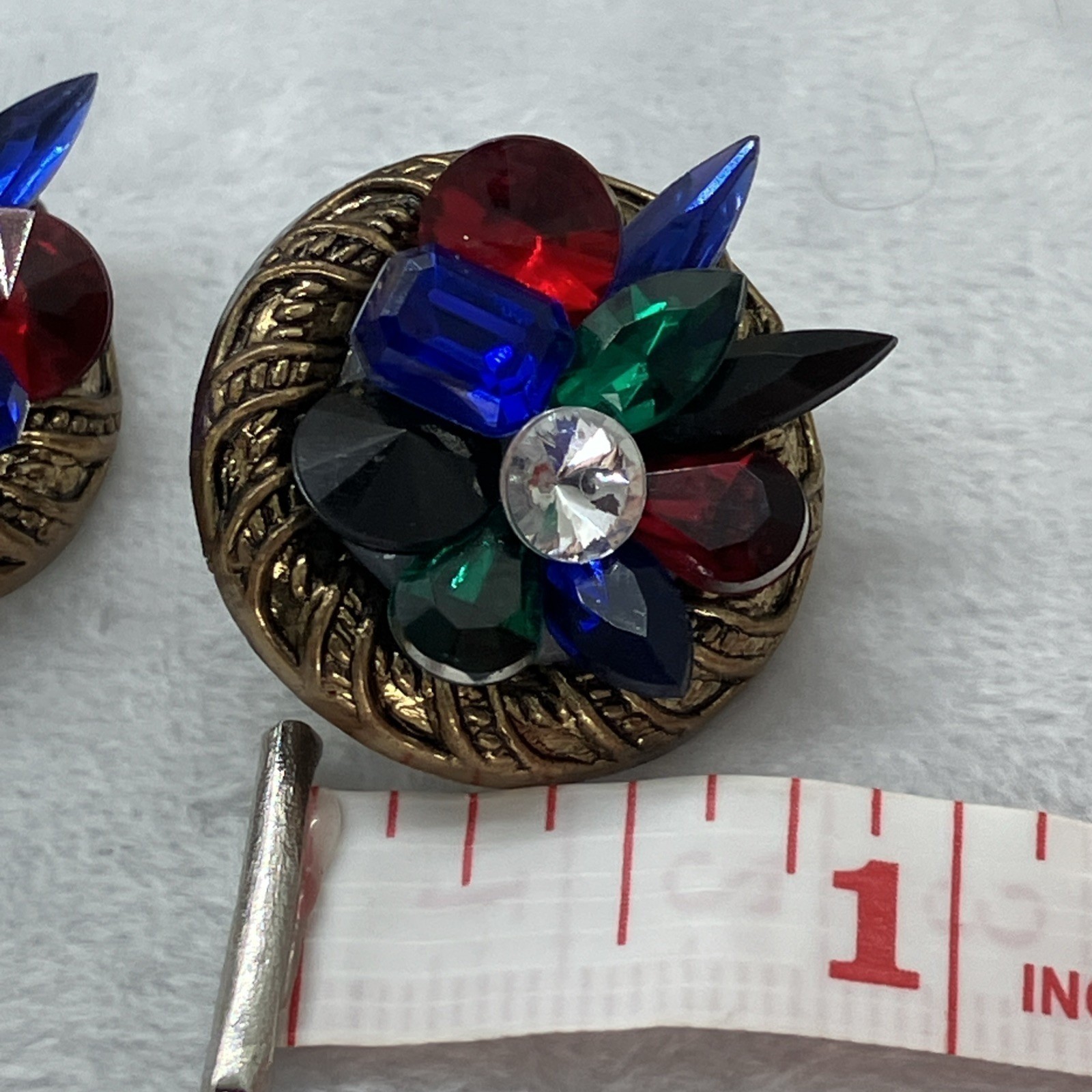 Vtg Colorful Rhinestone Cluster Clip On Earrings Plastic Lightweight Bold 80s