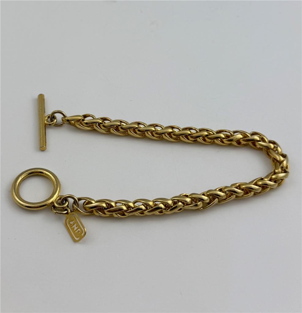 Vintage JNY Jones New York Gold Tone Wheat / Spiga Chain Toggle Clasp Bracelet