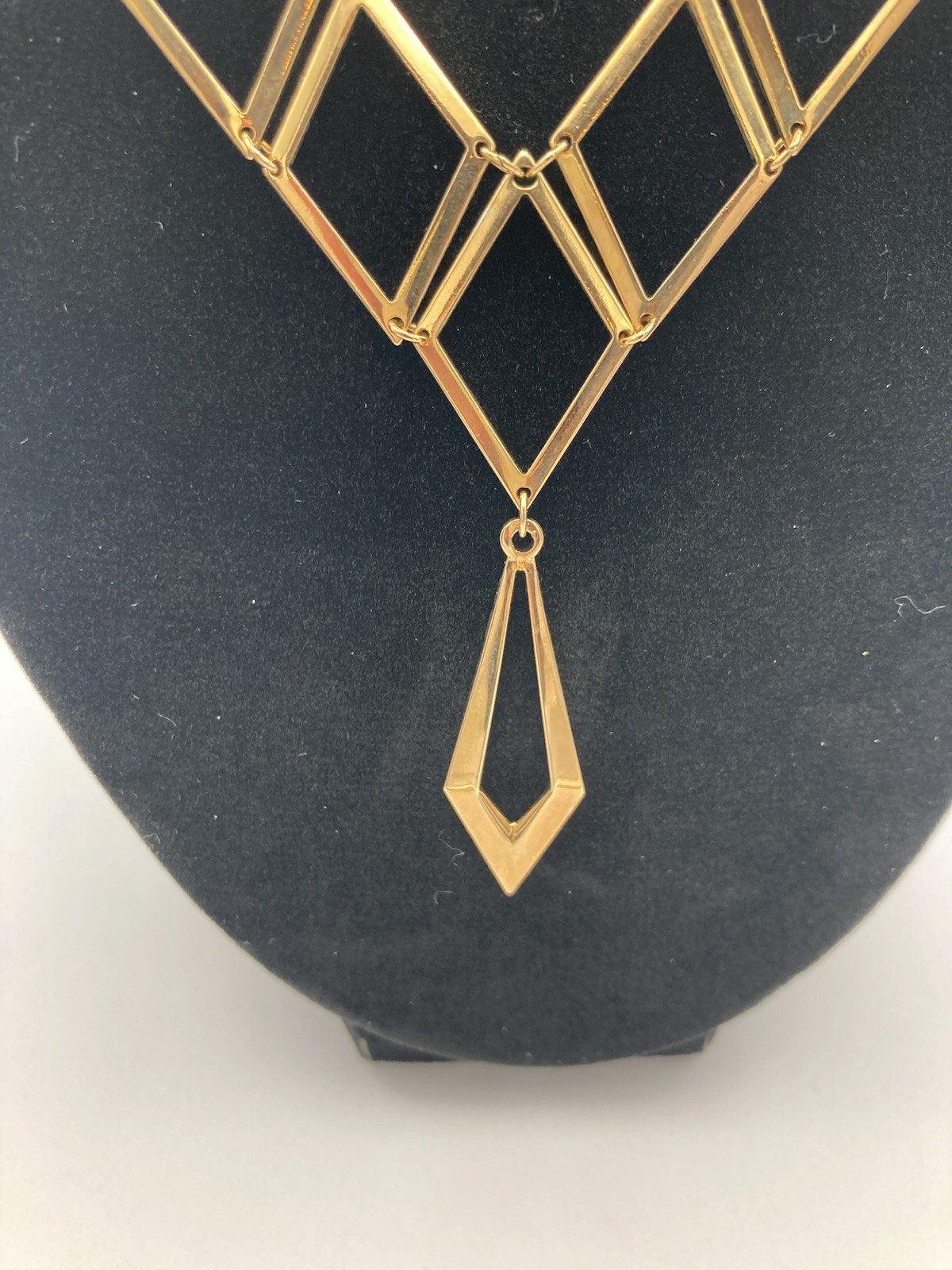 Vintage Sarah Coventry Geometric Gold-Tone Necklace 17.75” Long Fish Hook Clasp