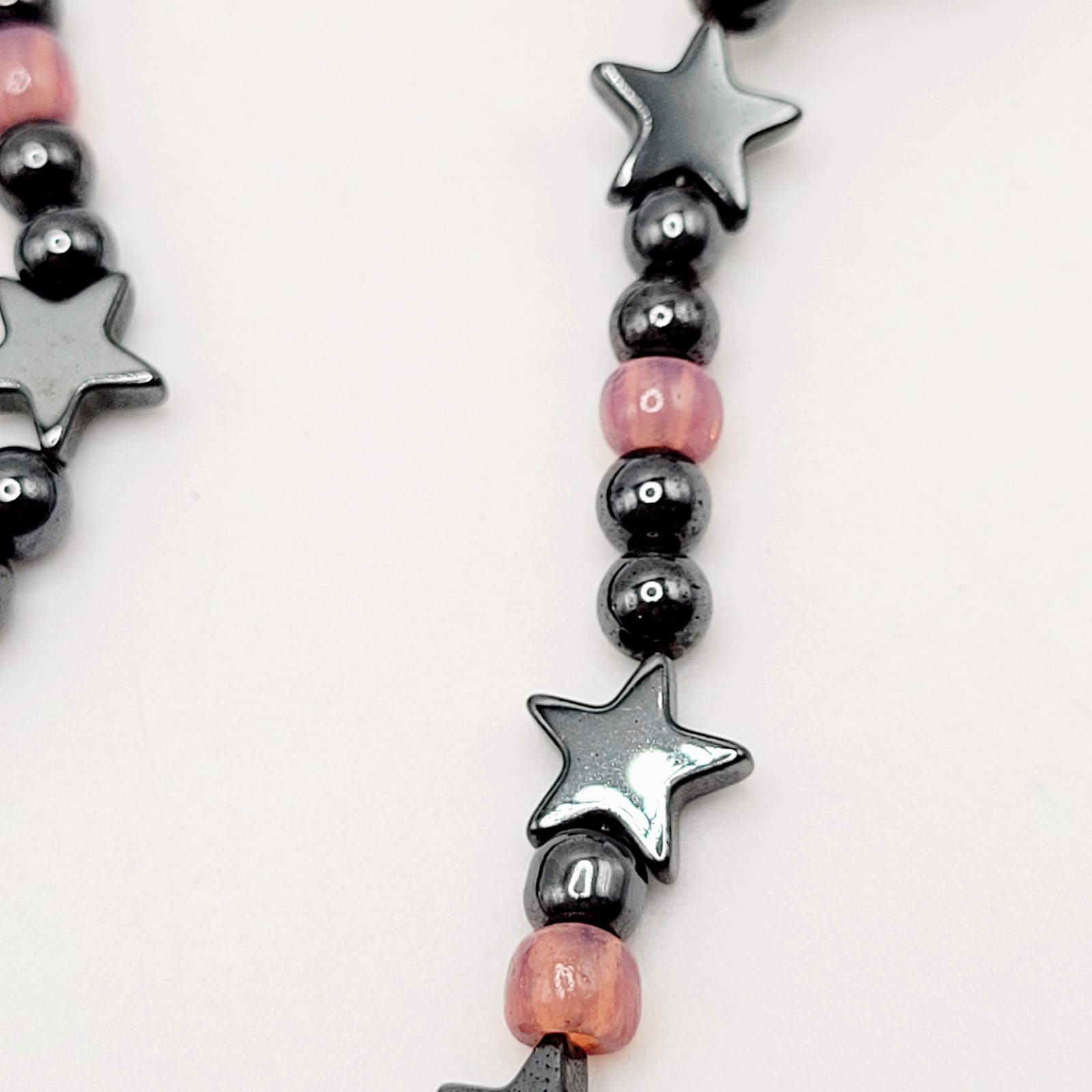 Celestial Sun Stars Black Hematine Bead Pendant Gold Tone Cone Ends Necklace