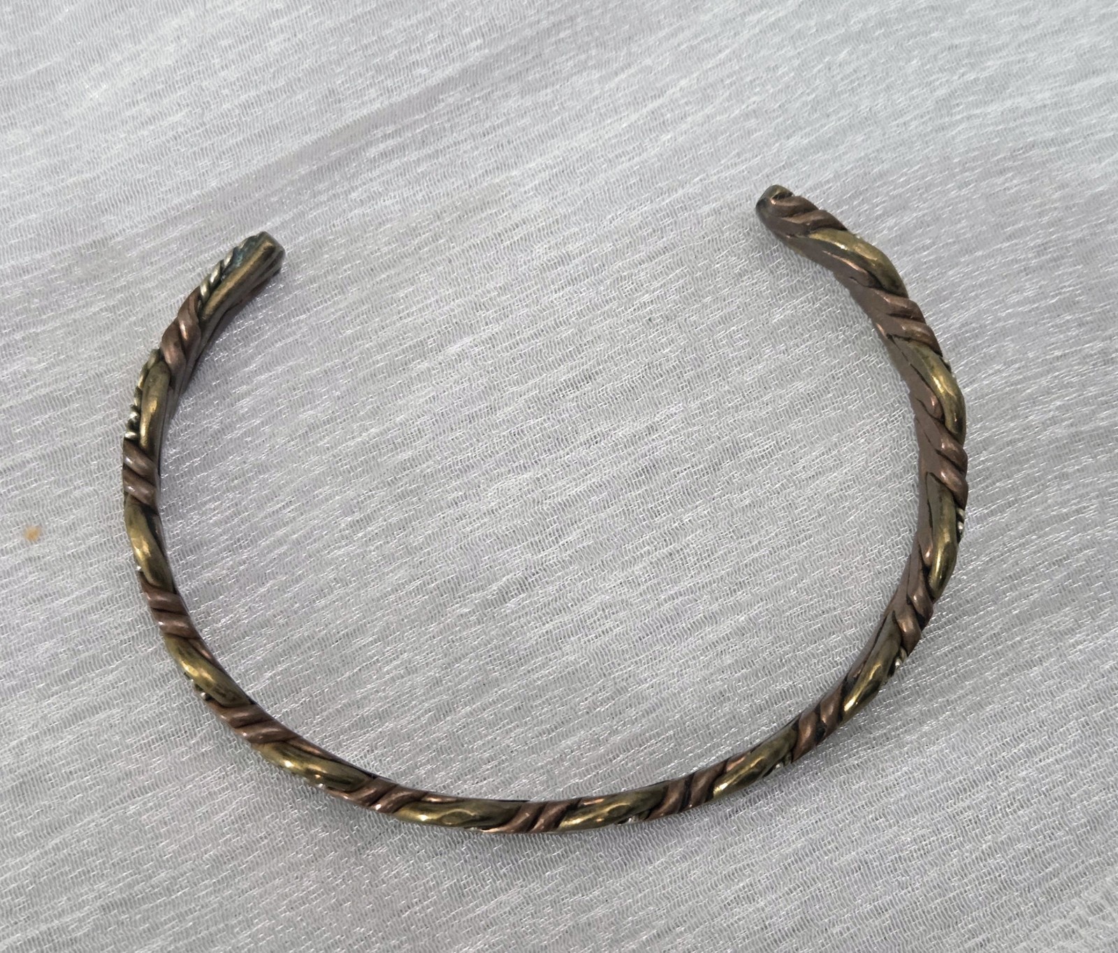 Vintage Cuff Bracelet Braided Brass Silver Copper Artisan Mixed Metals Handmade