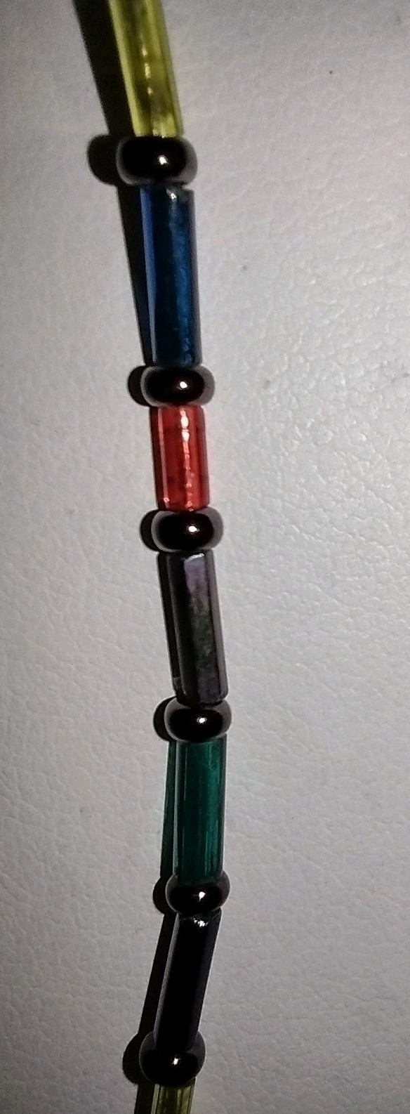 Vintage Tube Glass Bead Necklace Colorful 31″ 2.1mm Wide Beads Very Light Weight