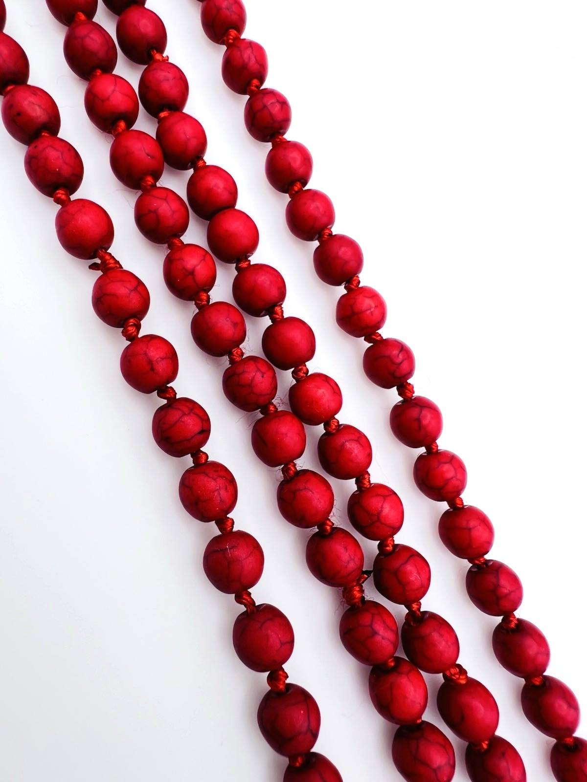 Vintage Hand Knotted Dyed Red Howlite Flapper Necklace 60 in