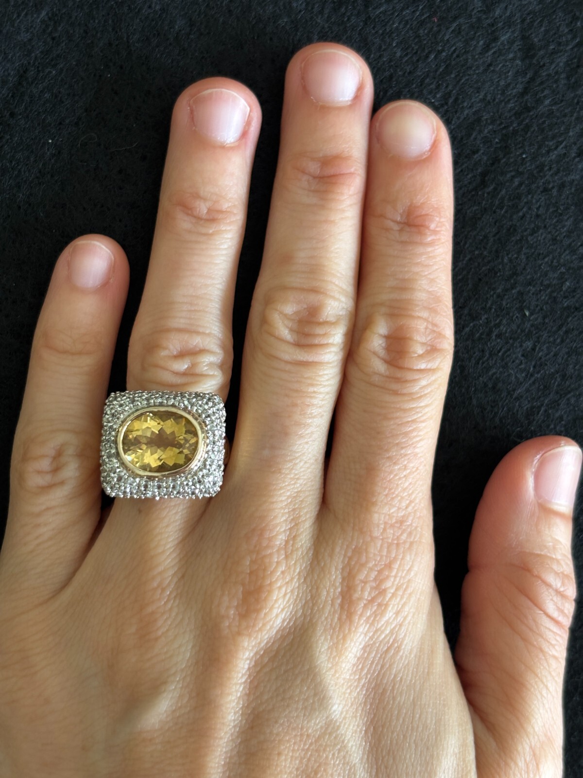 VINTAGE GOLD PLATE STERLING 925 CITRINE CZ COCKTAIL RING *8.6 gm*