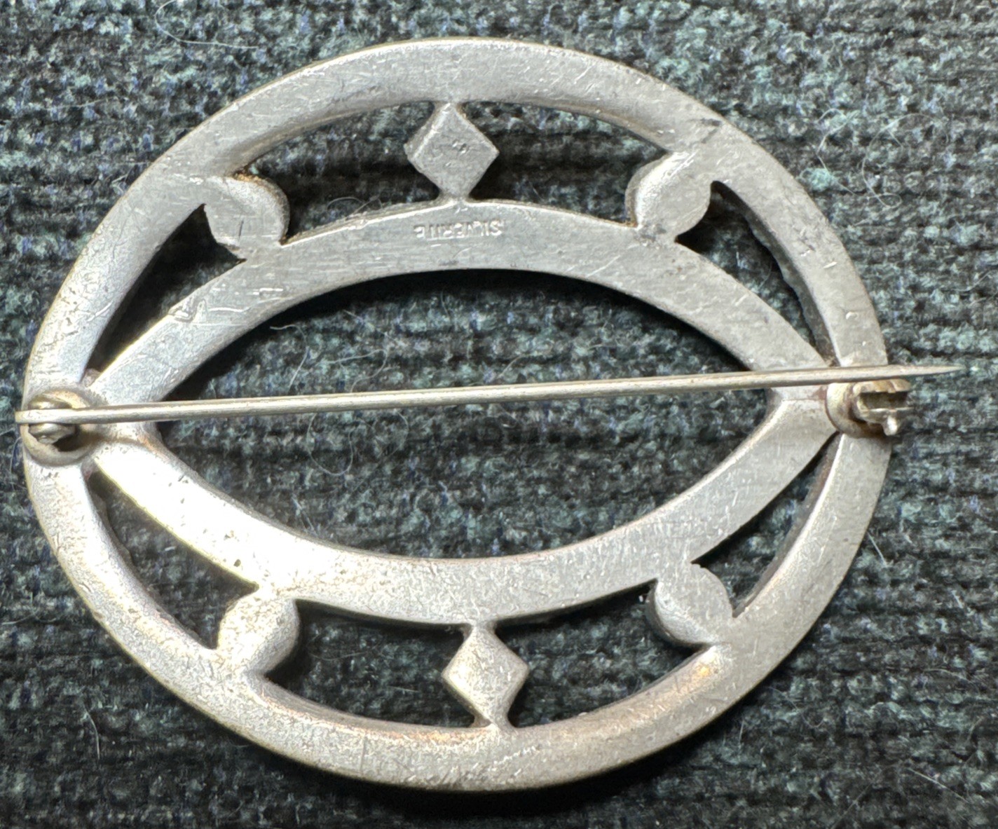 Retro Silverite Oval Brooch Pin with Rhinestones Vintage