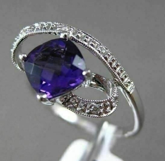 ESTATE LARGE 1.52CTW DIAMOND & AAA AMETHYST 14KT WHITE GOLD FLOATING 3D RING