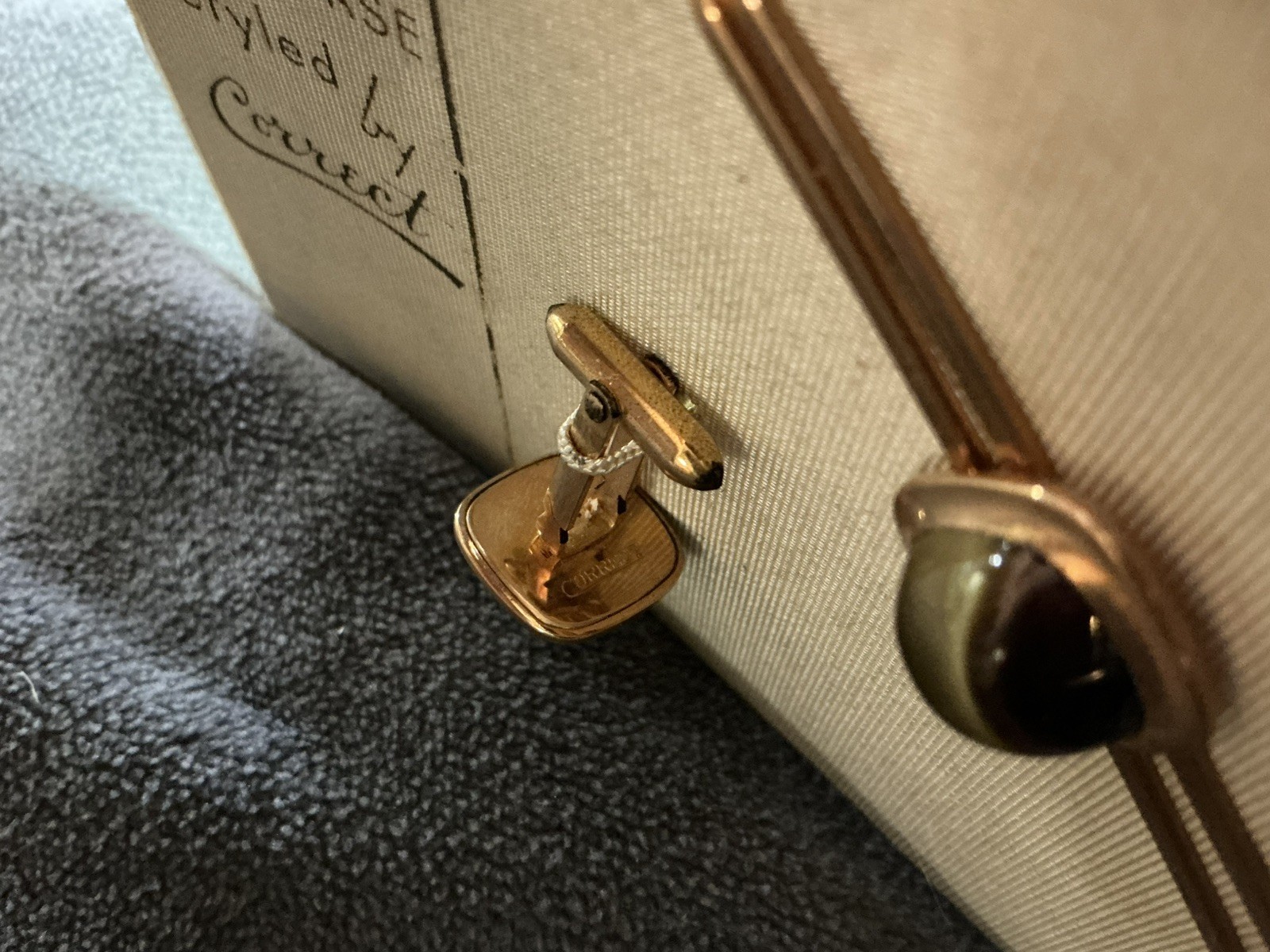 Vintage CORRECT 10k Rolled Gold Overlay Cufflinks & Matching Tie Bar Set