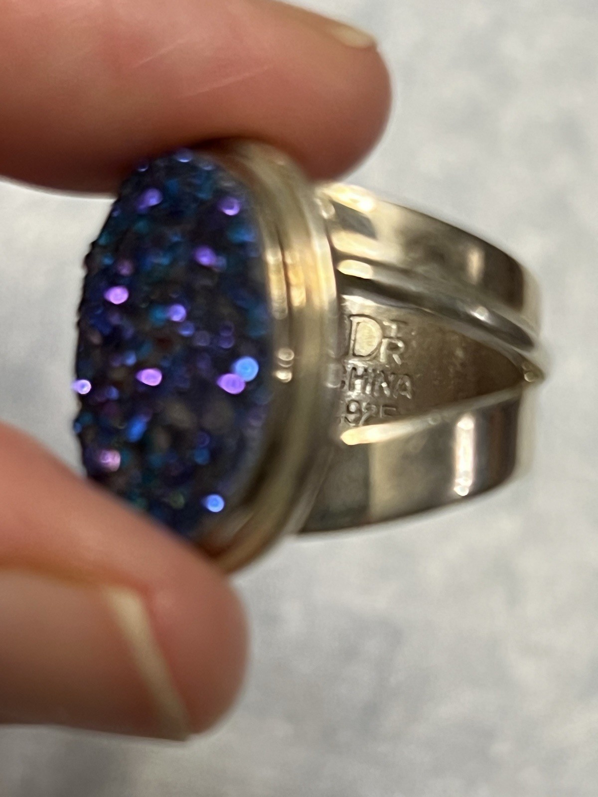 VINTAGE SOUTHWESTERN JAY KING DTR 925 STERLING PURPLE BLUE DRUZY STONE RING 5.5”